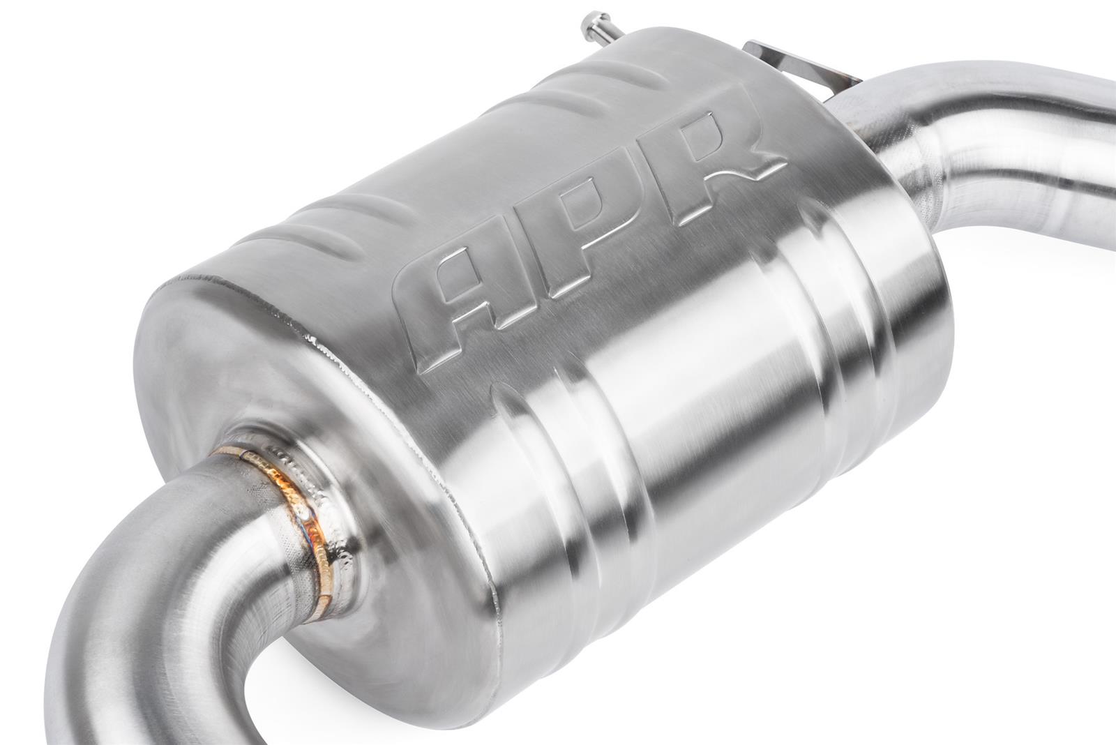 APR Cat-Back Exhaust Systems with Front Muffler CBK0008 System Resonator, Cat-Back, Stainless, Brushed, Split Rear Exit, Polished Tips, Volkswagen, Kit thumbnail 3