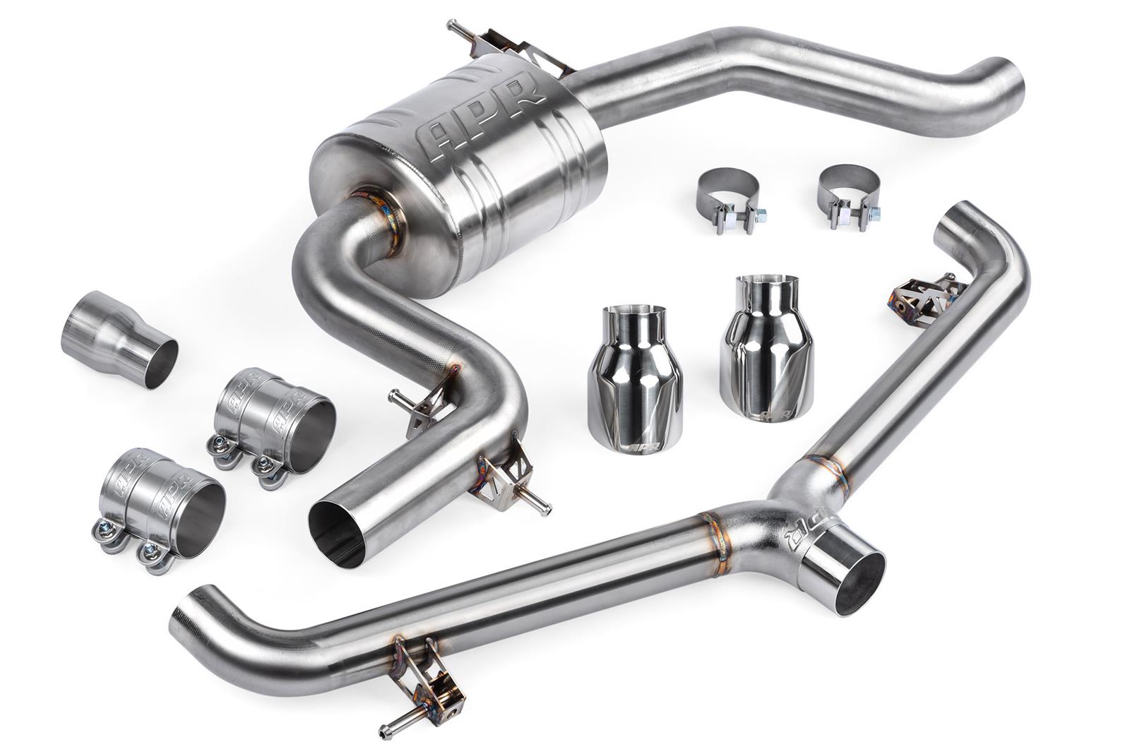 APR Cat-Back Exhaust Systems CBK0016 Systems, Cat-Back, Single In/Dual Out, Stainless Steel, Natural, Split Rear Exit, Polished Tips, Volkswagen, 2.0L, Kit thumbnail 2