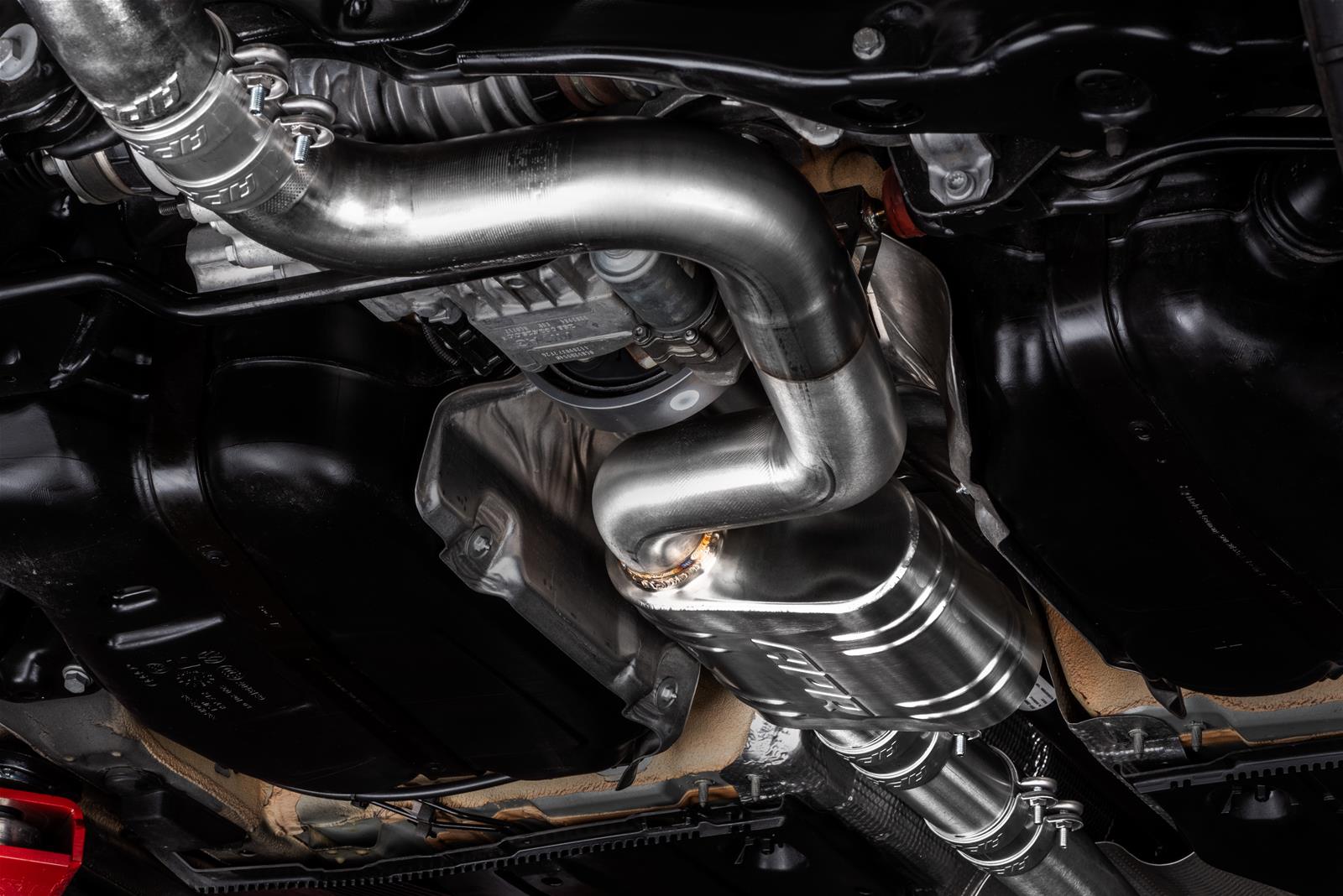 APR Cat-Back Exhaust Systems CBK0021 Systems, Cat-Back, Single In/Four Out, Stainless Steel, Natural, Split Rear Exit, Polished Tips, Volkswagen, 2.0L, Kit thumbnail 2