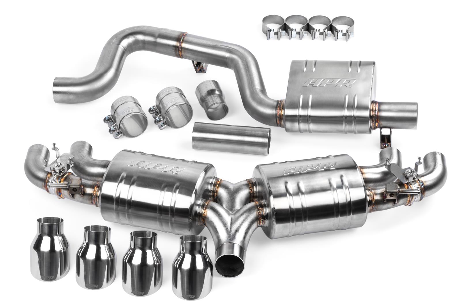 APR Cat-Back Exhaust Systems CBK0021 Systems, Cat-Back, Single In/Four Out, Stainless Steel, Natural, Split Rear Exit, Polished Tips, Volkswagen, 2.0L, Kit thumbnail 8