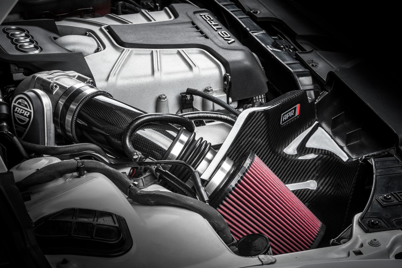 APR Open Carbon Fiber Intake Systems CI100037 Air Kit, Open, Fiber, Red Filter, Audi, 3.0L, Kit thumbnail 3