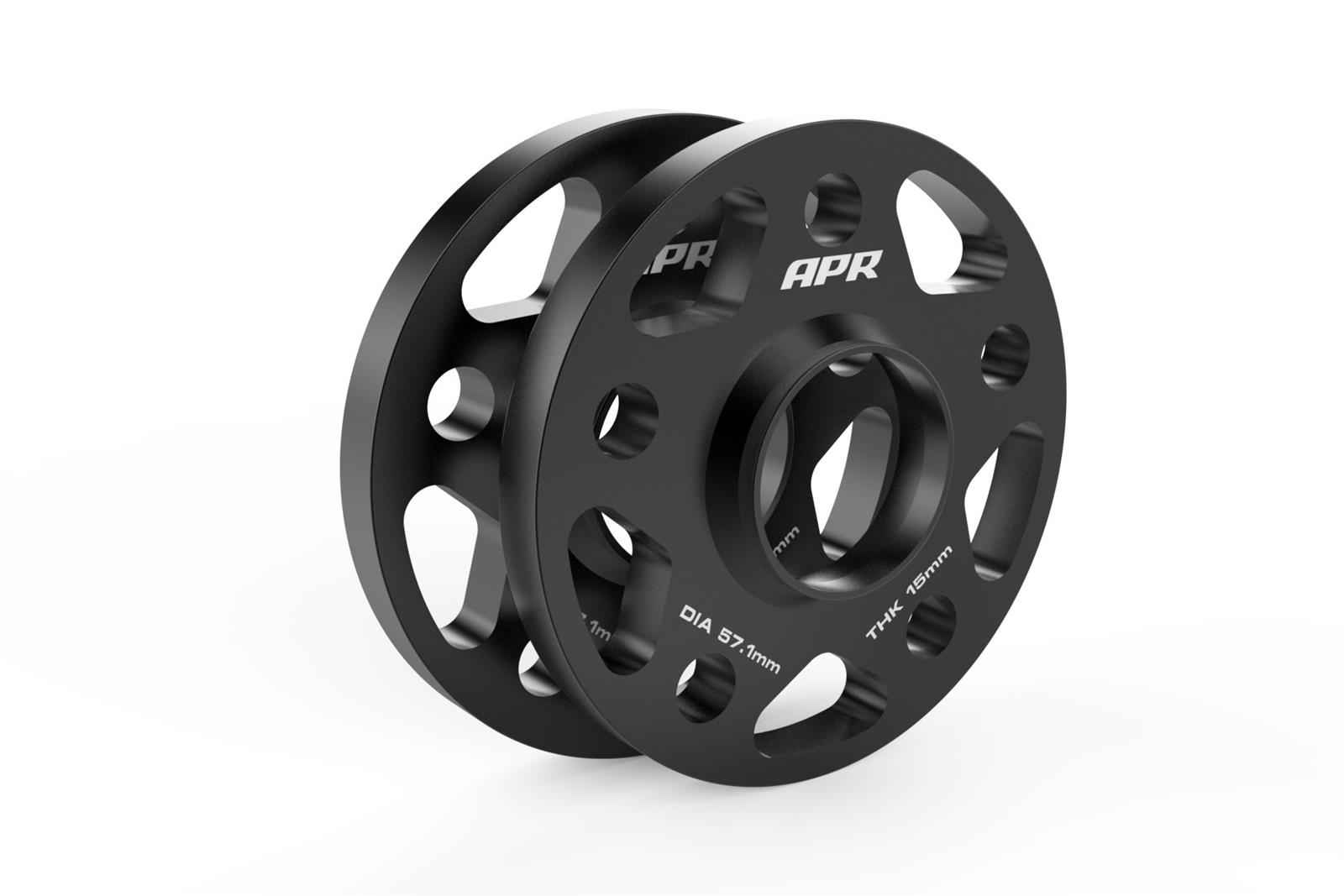 APR 0.59 inch Wheel Spacers MS100158 Spacers, 0.590 in. Thickness, 2.50 in. Center Bore Diameter, Aluminum, Black, 5 x 112mm Bolt Circle, for Lamborghini, Audi, Volkswagen, Pair