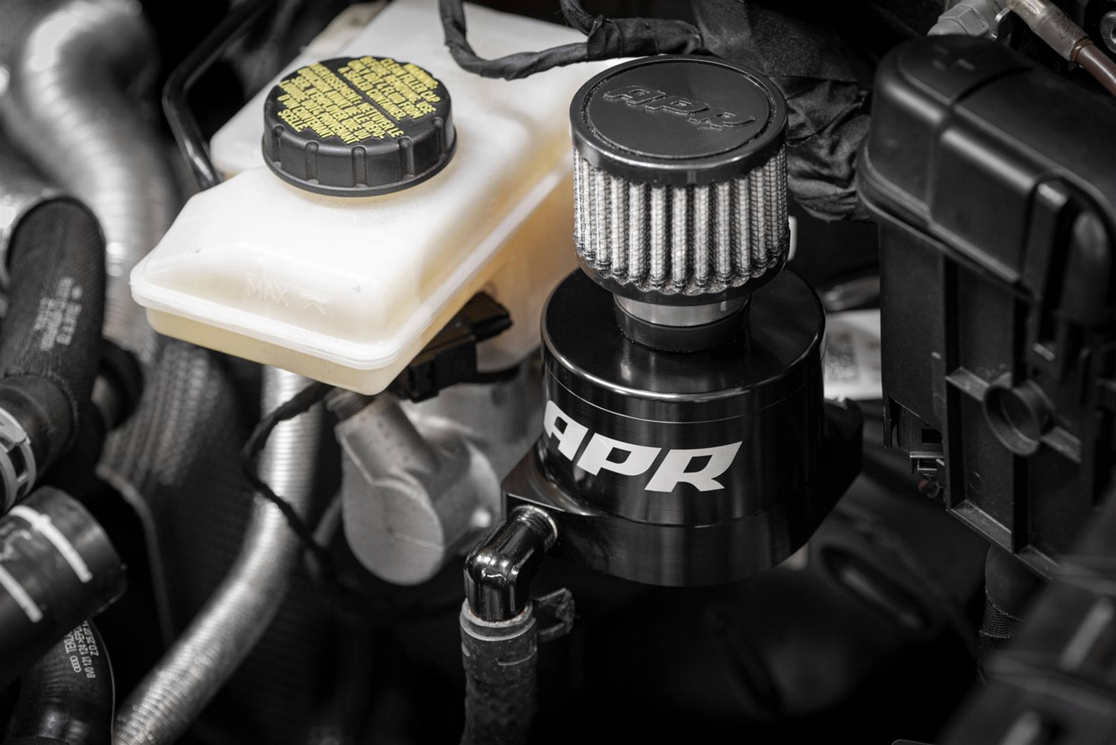 APR Transmission Catch Cans MS100187 Overflow and Recovery Tanks, Cans, Recirculating, Cylindrical, Aluminum, Black, Bolt-in, Audi, 2.5L, Kit