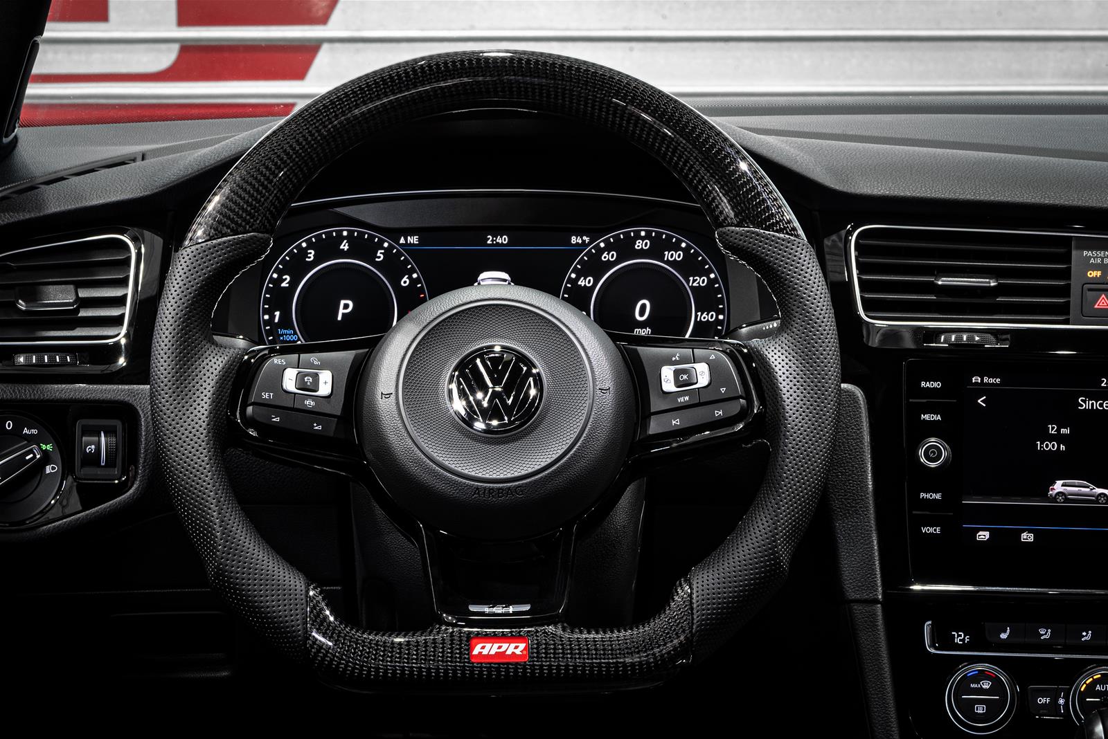APR Steering Wheels for 2015-2019 GOLF R, 2015-2021 GTI, 2015-2026 JETTA - MS100202 Wheels, Wheel, Carbon Fiber/Leather, Black, Silver Stitching, Paddle Shift, Each