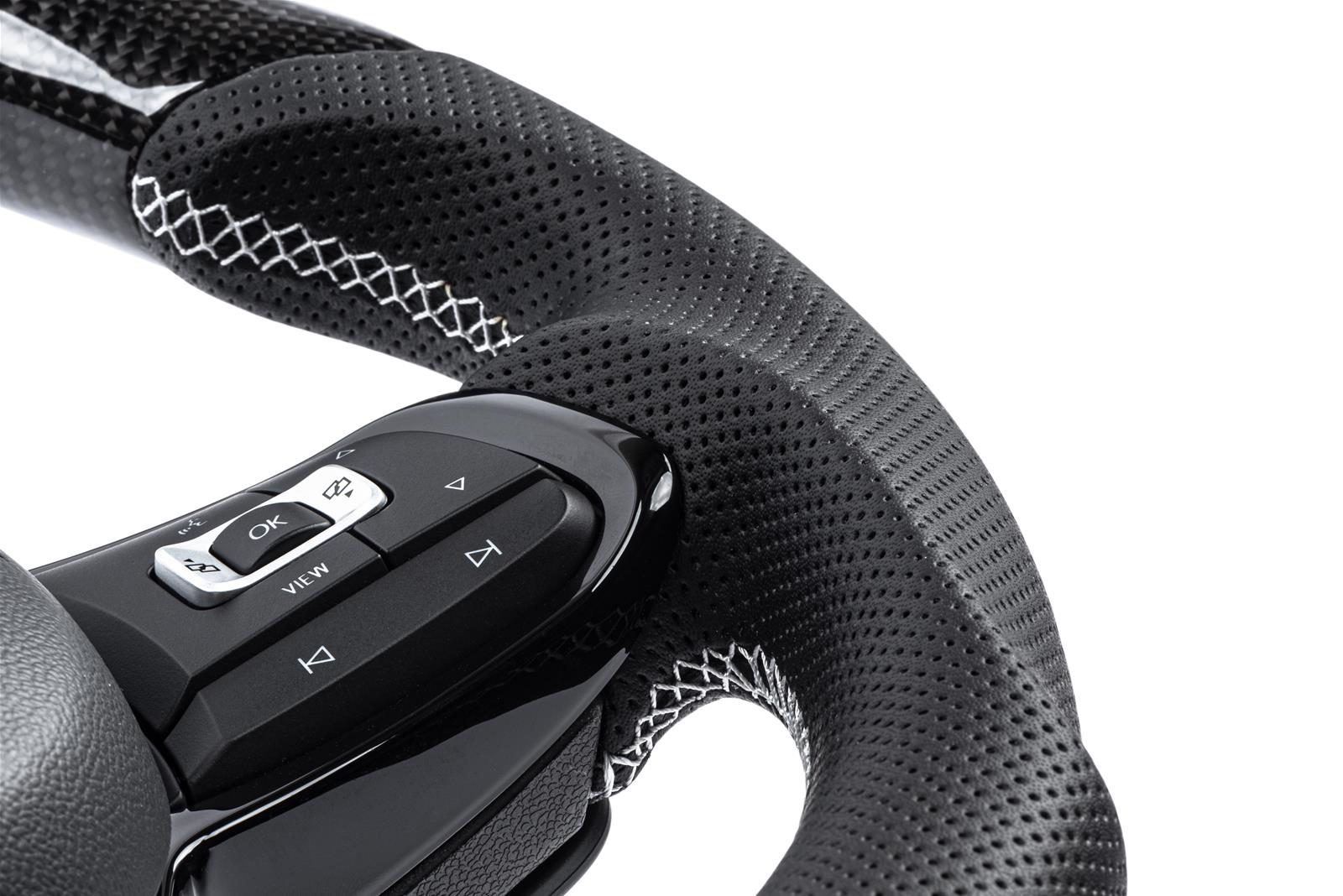 APR Steering Wheels for 2015-2019 GOLF R, 2015-2021 GTI, 2015-2026 JETTA - MS100202 Wheels, Wheel, Carbon Fiber/Leather, Black, Silver Stitching, Paddle Shift, Each thumbnail 2