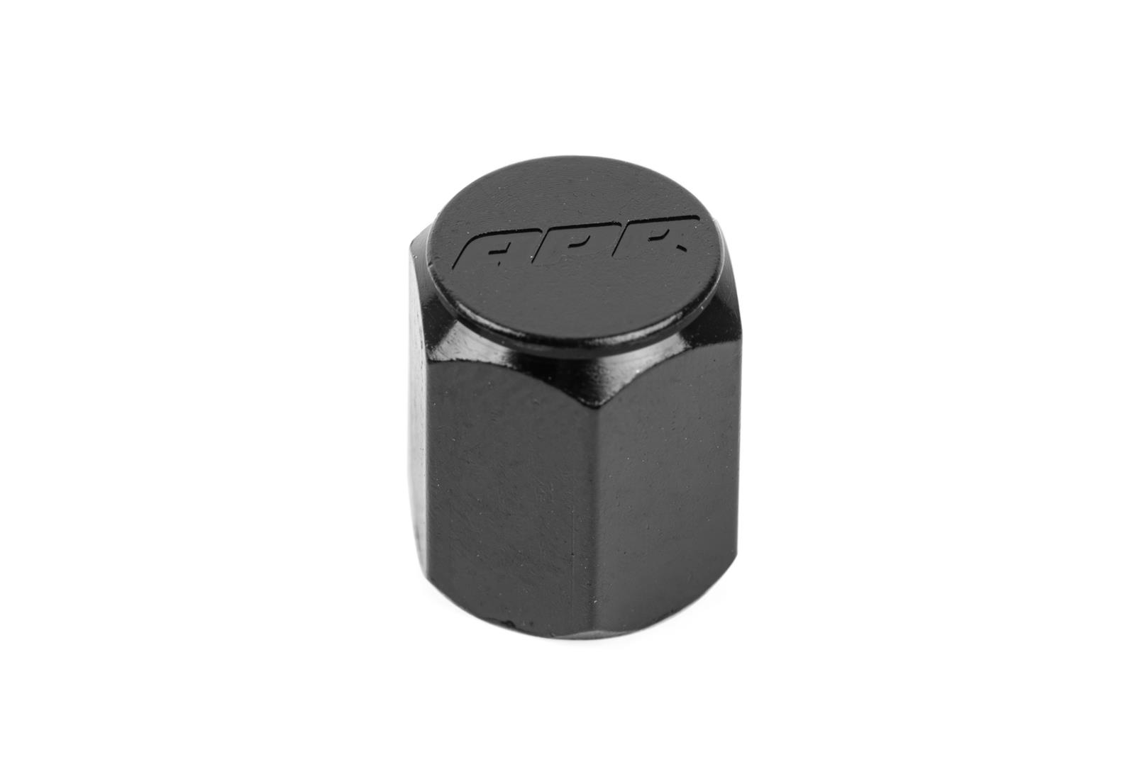 APR Valve Stem Caps MS100197 Caps, Standard Type, Hex Flat Cap Style, Aluminum, Black Anodized, Logo, Set of 4 thumbnail 3