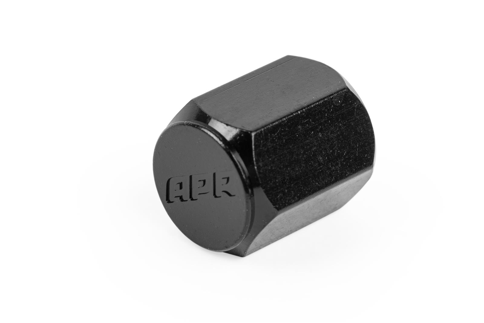 APR Valve Stem Caps MS100197 Caps, Standard Type, Hex Flat Cap Style, Aluminum, Black Anodized, Logo, Set of 4 thumbnail 2