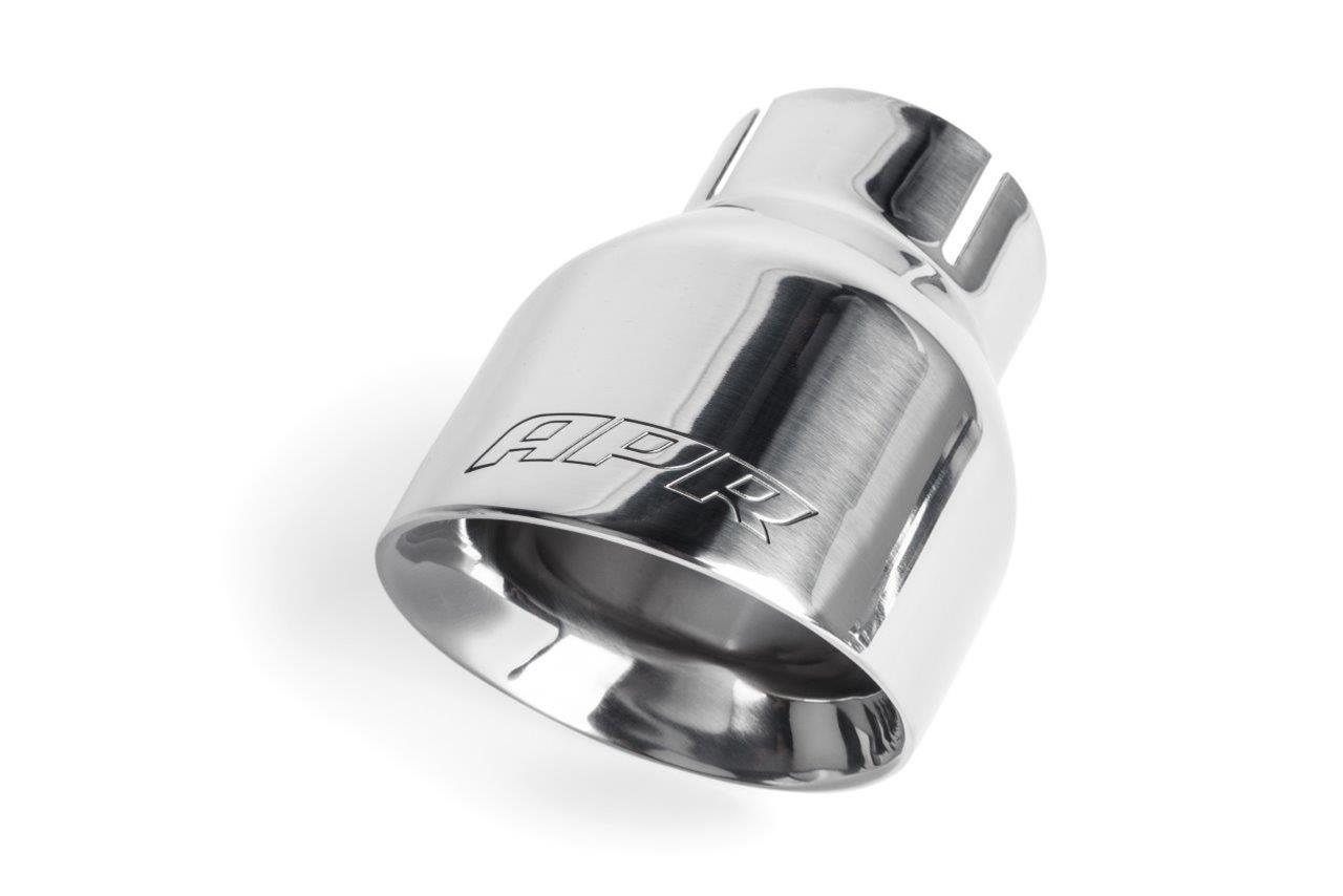 APR Round, Polished 2.50 Inch Exhaust Tip TPK0001 Tips, Clamp-on, Stainless Steel, Polished, Slant Cut, in. Inlet, 4.00 in. Outlet, Audi, Porsche, Volkswagen, Pair thumbnail 2