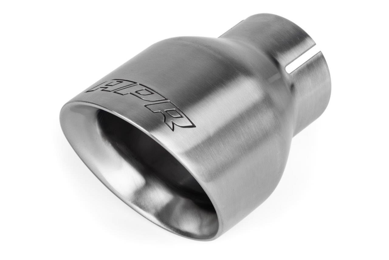 APR Round, Brushed 2.50 Inch Exhaust Tip TPK0002 Tips, Clamp-on, Stainless Steel, Brushed, Slant Cut, in. Inlet, 4.00 in. Outlet, Audi, Porsche, Volkswagen, Pair thumbnail 2