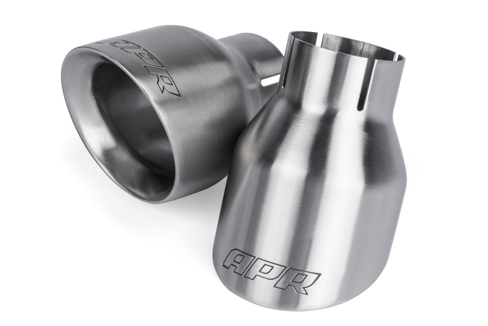 APR Round, Brushed 2.50 Inch Exhaust Tip TPK0002 Tips, Clamp-on, Stainless Steel, Brushed, Slant Cut, in. Inlet, 4.00 in. Outlet, Audi, Porsche, Volkswagen, Pair thumbnail 3