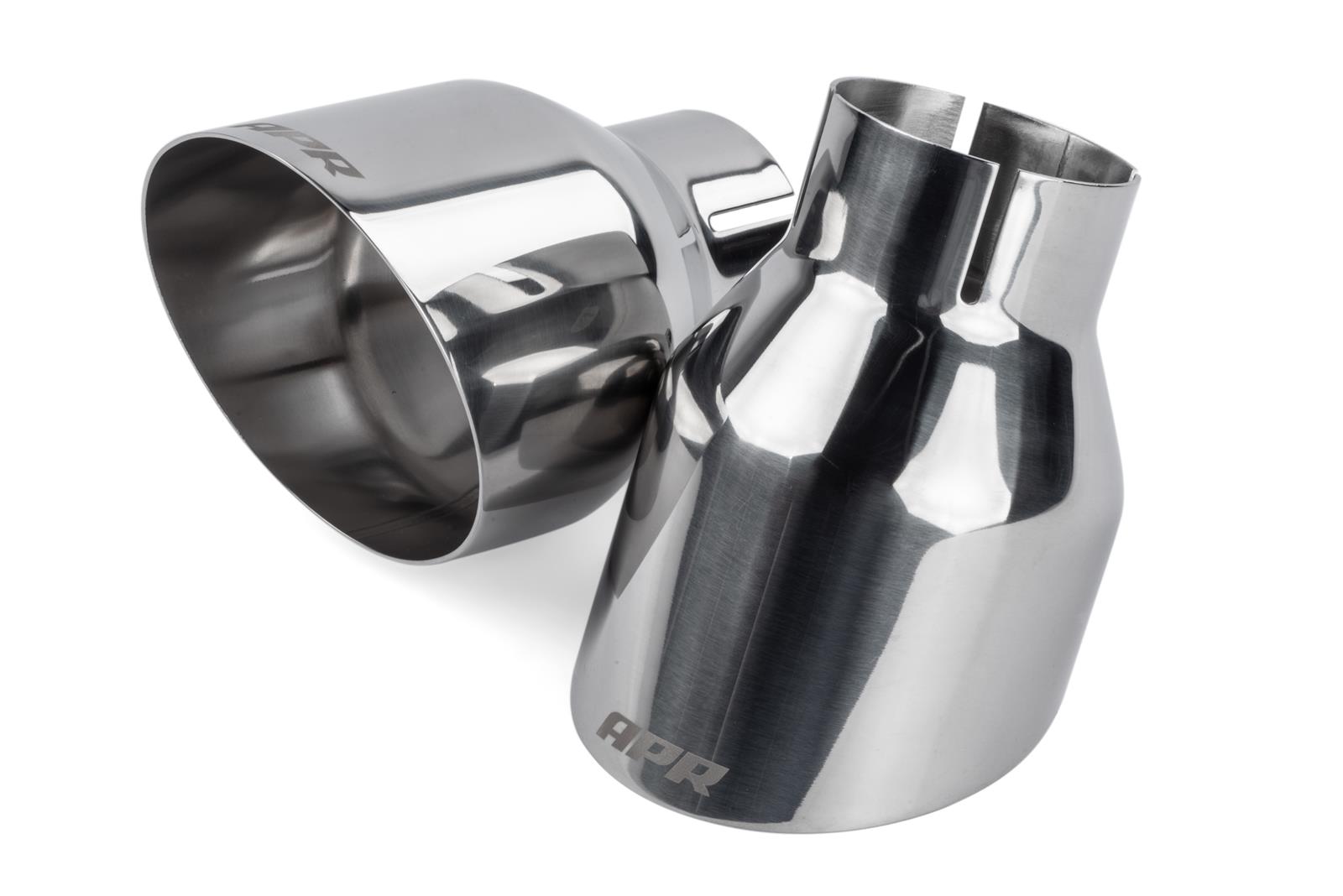 APR Round, Polished 2.50 Inch Exhaust Tip TPK0004 Tips, Clamp-on, Stainless Steel, Polished, Slant Cut, in. Inlet, 4.00 in. Outlet, Audi, Porsche, Volkswagen, Pair thumbnail 3