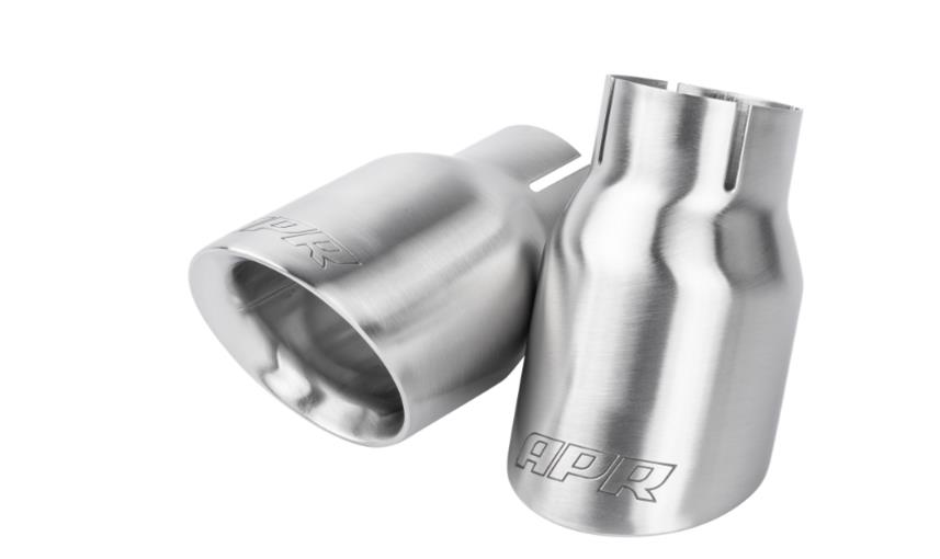 APR Round, Brushed 2.50 Inch Exhaust Tip TPK0002 Tips, Clamp-on, Stainless Steel, Brushed, Slant Cut, in. Inlet, 4.00 in. Outlet, Audi, Porsche, Volkswagen, Pair thumbnail 6