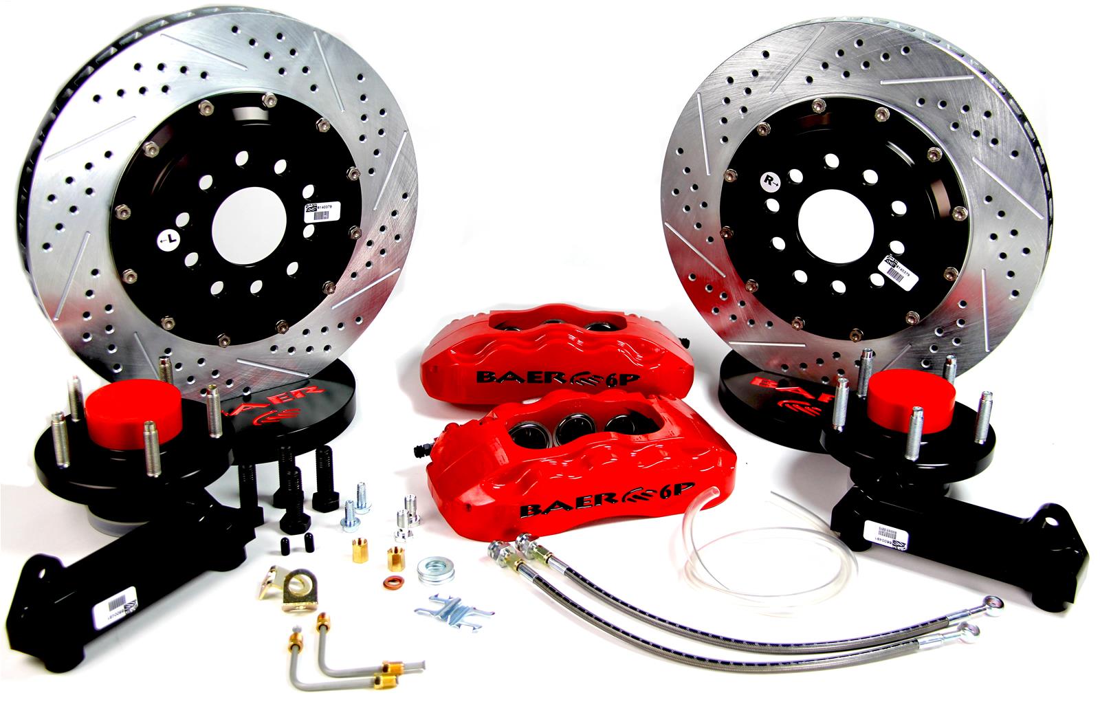 Baer Brakes Claw Pro+ Disc Brake Systems 4301516R Kit, Pro+, Front, Cross-drilled/Slotted Rotors, 6-piston Red Powdercoated Calipers, Cadillac, Kit