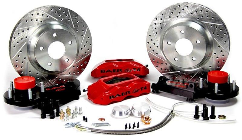 Baer Brakes Track4 Disc Brake Systems 4301399R Kit, Track4, Front, Cross-drilled/Slotted Rotors, 4-piston Red Powdercoated Calipers, Buick, Chevy, Oldsmobile, Pontiac, Kit thumbnail 2