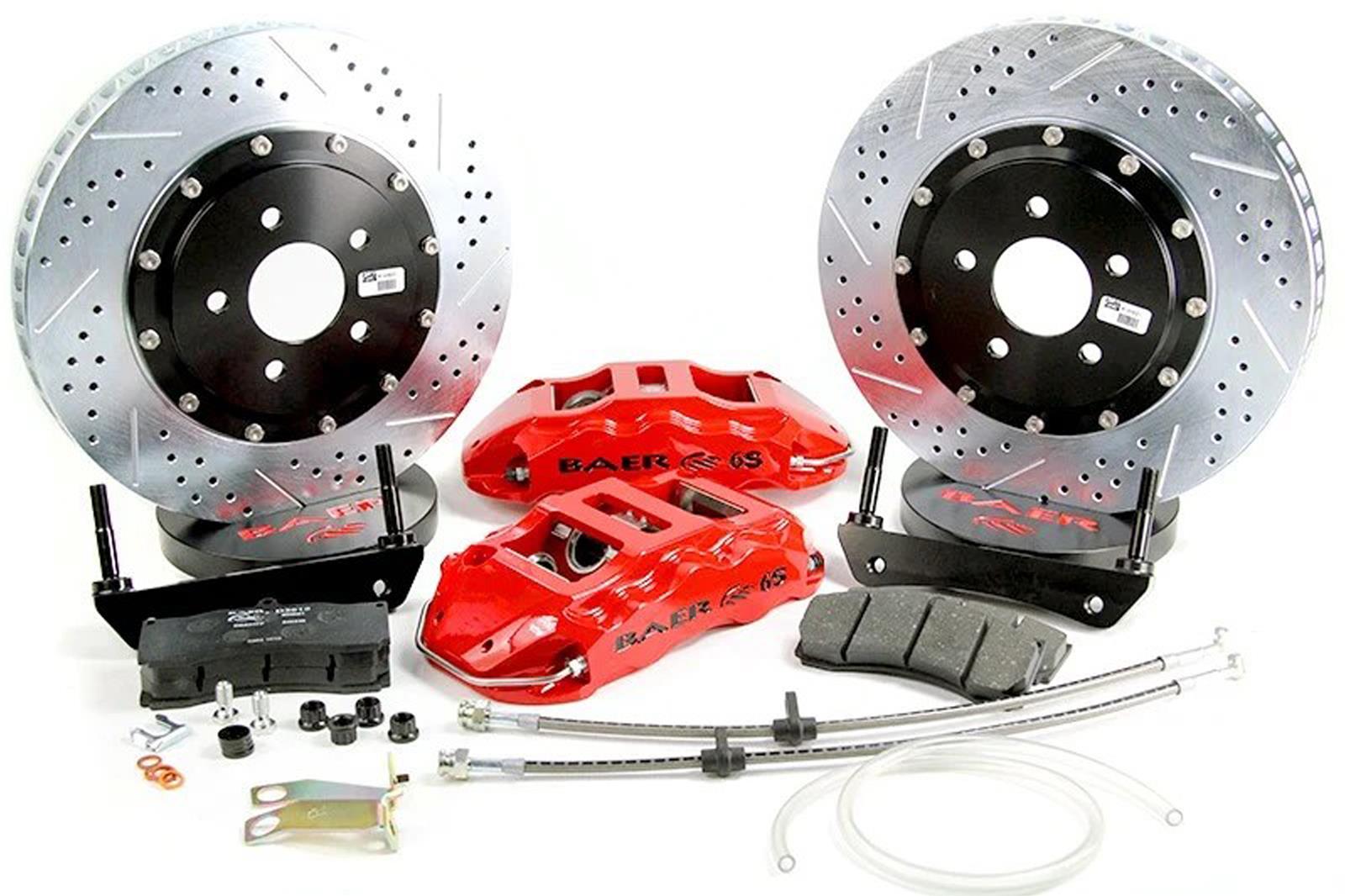 Baer Brakes Claw Extreme+ Disc Brake Systems 4302246R Kit, Extreme+, Rear, Cross-drilled/Slotted Rotors, 6-piston Red Powdercoated Calipers, Chevy, Kit