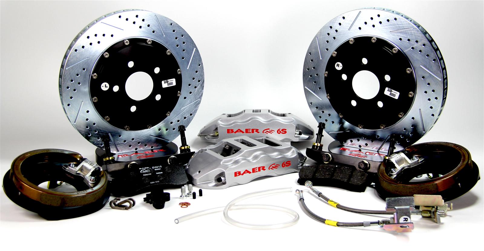 Baer Brakes Claw Extreme+ Disc Brake Systems 4142018S Kit, Extreme+, Rear, Cross-drilled/Slotted Rotors, 6-piston Silver Powdercoated Calipers, Chrysler, Dodge, Kit
