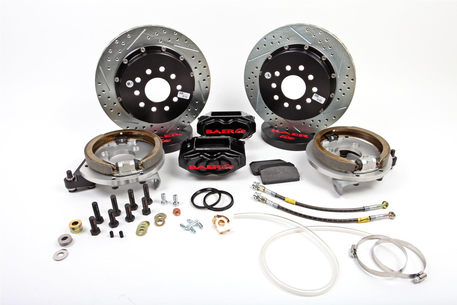 Baer Brakes SS4+ Disc Brake Systems 4302334B Kit, SS4+, Rear, Cross-drilled/Slotted Rotors, 4-piston Black Powdercoated Calipers, GM, Kit