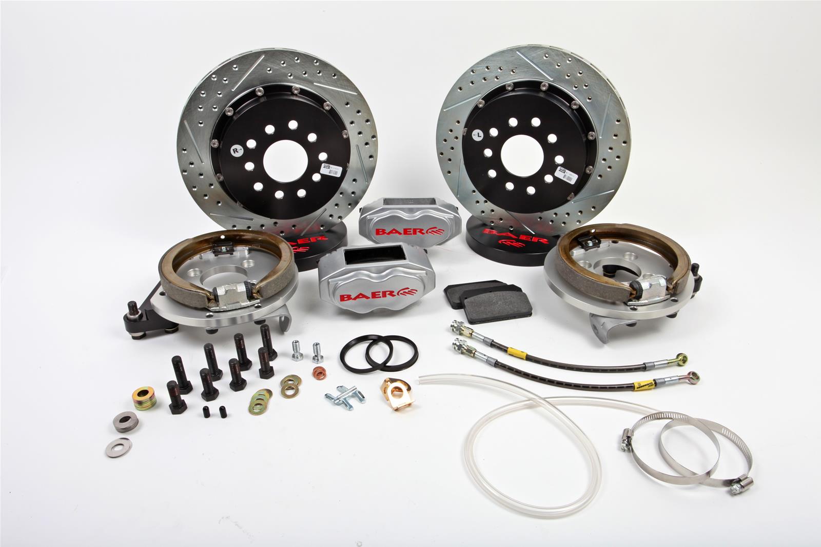 Baer Brakes SS4+ Disc Brake Systems 4262694S Kits, SS4 Plus Systems, Rear, Cross-drilled/Slotted Rotors, 4-piston Silver Powdercoated Calipers, Ford, Kit thumbnail 2
