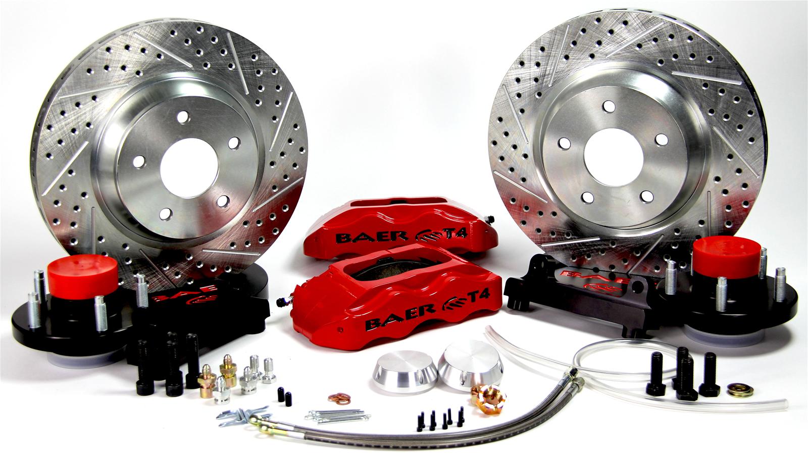 Baer Brakes Track4 Disc Brake Systems 4261275R Kits, Systems, Front, Cross-drilled/Slotted Rotors, 4-piston Red Powdercoated Calipers, Ford, Mercury, Kit