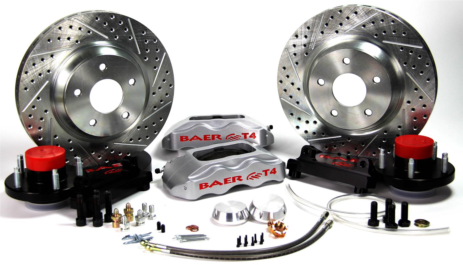 Baer Brakes Track4 Disc Brake Systems 4261328S Kit, Track4, Front, Cross-drilled/Slotted Rotors, 4-piston Silver Powdercoated Calipers, Ford, Lincoln, Mercury, Kit thumbnail 2