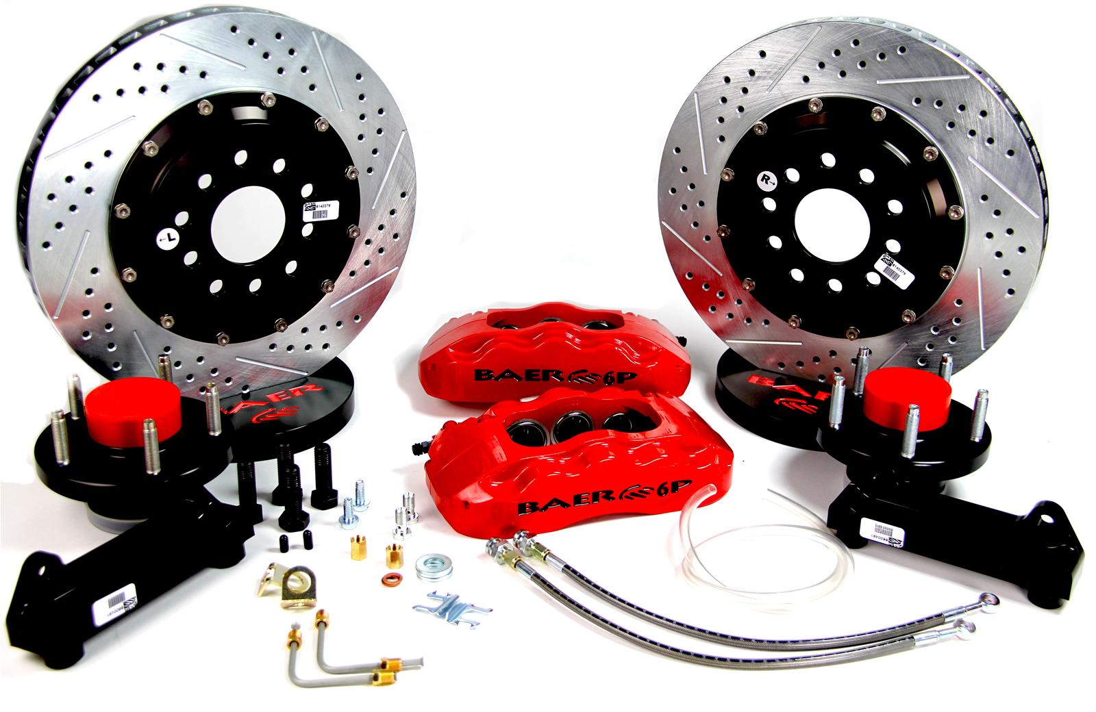 Baer Brakes Claw Pro+ Disc Brake Systems 4261285R Kits, Pro Plus, Front, Cross-drilled/Slotted Rotors, 6-piston Red Calipers, Designed for Use with Wilwood Pro Spindles, RWD, Kit