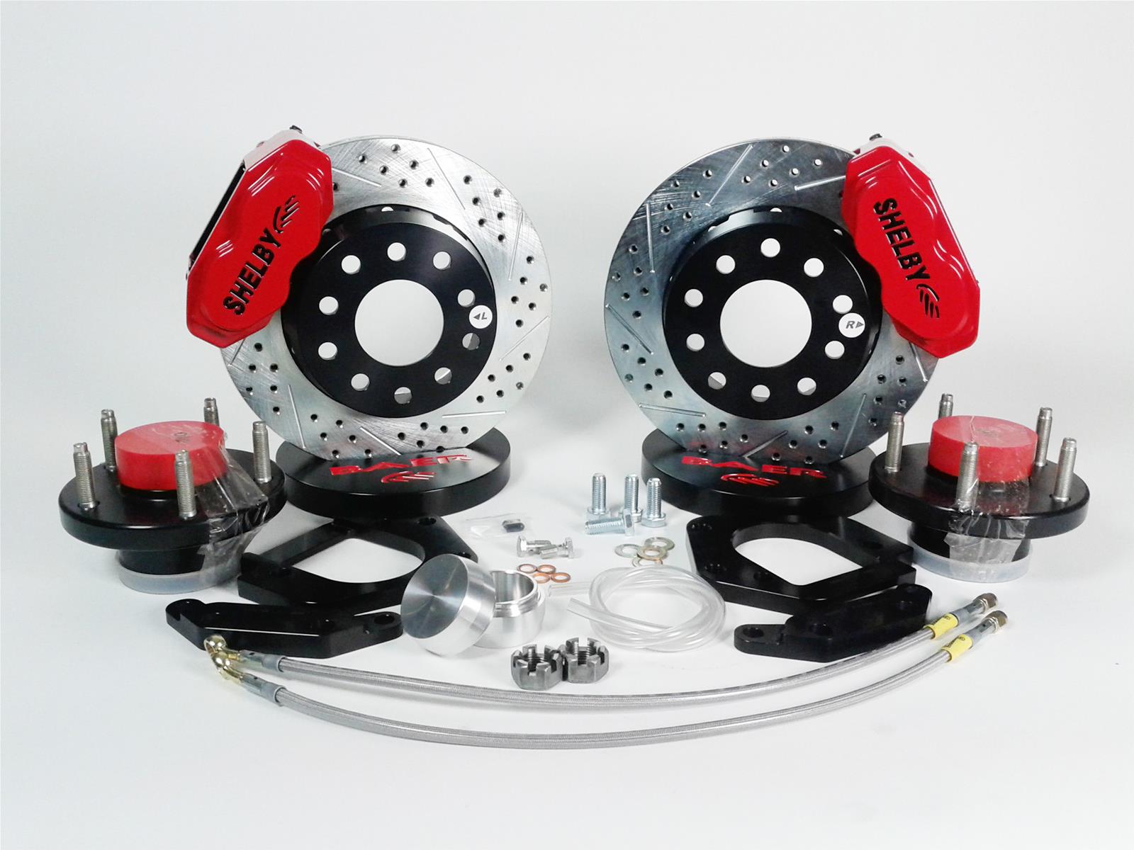 Baer Brakes SS4+ Disc Brake Systems 4261368R Kits, SS4 Plus Systems, Front, Cross-drilled/Slotted Rotors, 4-piston Red Powdercoated Calipers, Ford, Kit