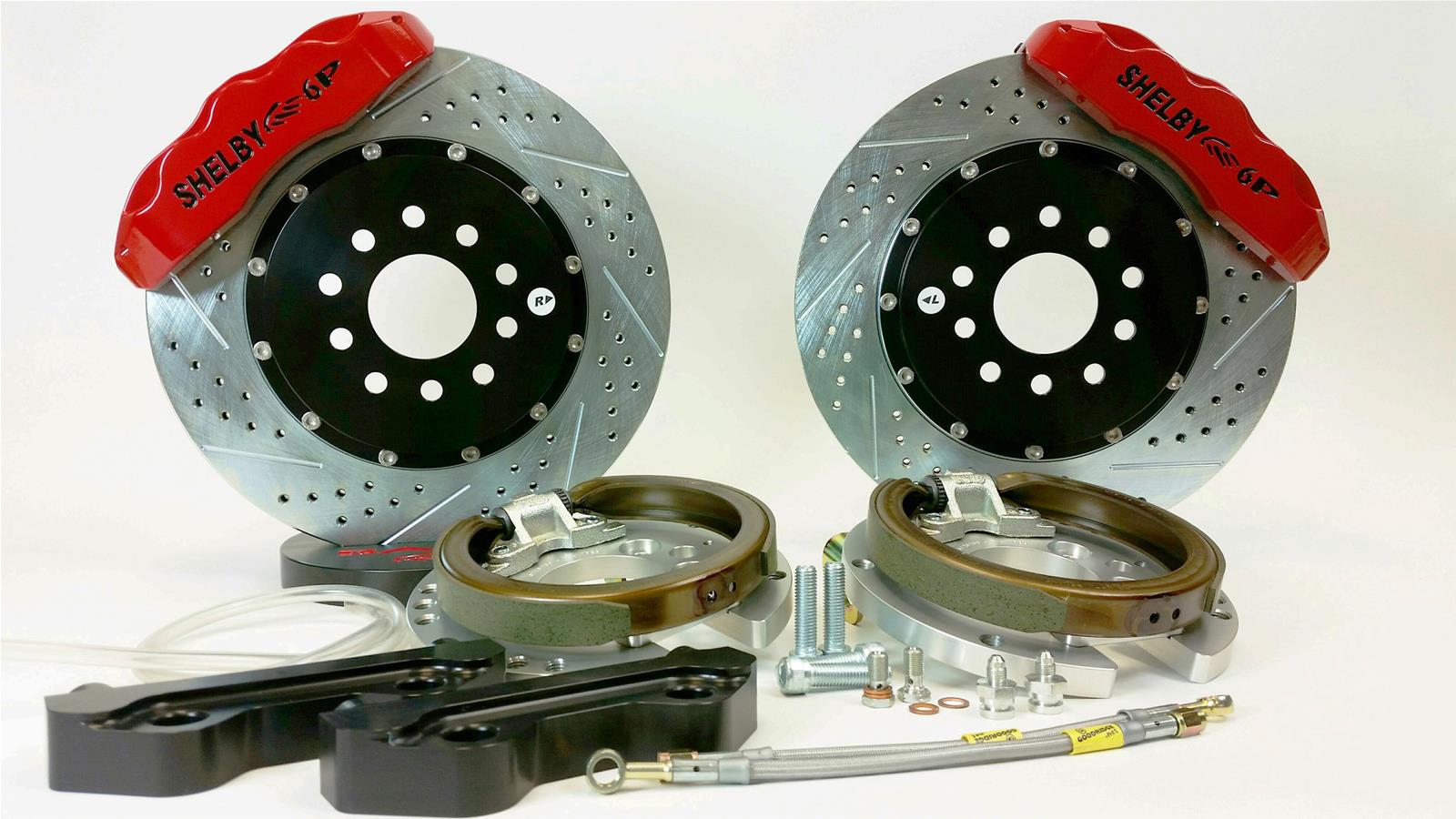 Baer Brakes Claw Pro+ Disc Brake Systems 4262168R Kits, Pro Plus, Rear, Cross-drilled/Slotted Rotors, Red Calipers, Ford 9 in., Big Ford (3.500 in. x 2.375 in.), RWD, Kit