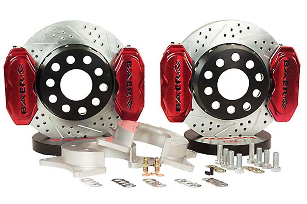 Baer Brakes SS4+ Deep Stage Dual Staging Disc Brake Kits 4262682FR Kit, Staging, Rear, 4-Piston Caliper, Fire Red Powdercoated, Drilled/Slotted, Ford 9, Big Ford, Kit