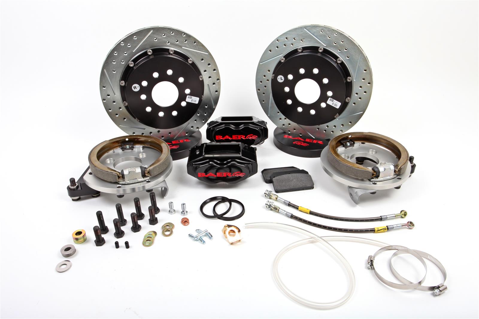 Baer Brakes SS4+ Disc Brake Systems 4262694B Kits, SS4 Plus Systems, Rear, Cross-drilled/Slotted Rotors, 4-piston Black Powdercoated Calipers, Ford, Kit