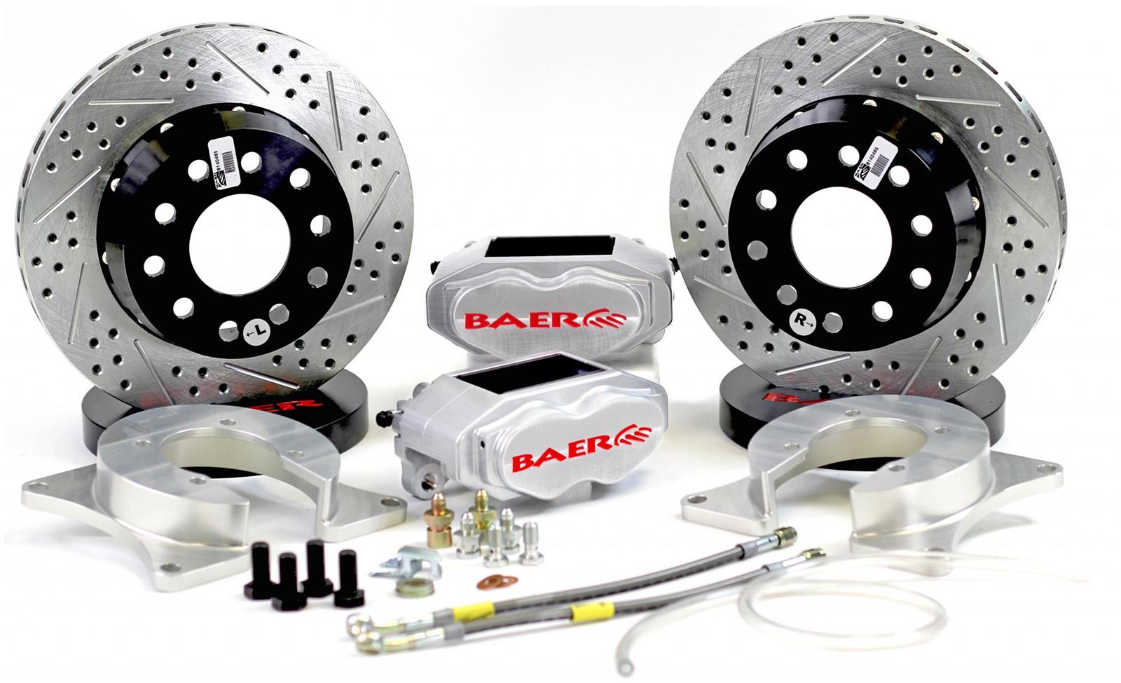 Baer Brakes SS4+ Deep Stage Drag Race Disc Brake Kits 4262697C Kit, Stage, Rear, 4-Piston Caliper, Clear Powdercoated, Drilled/Slotted Rotors, Ford 8.8, Kit