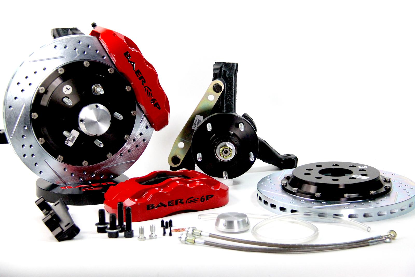 Baer Brakes Claw Pro+ Disc Brake Systems 4301364R Kits, Pro Plus Systems, Front, Cross-drilled/Slotted Rotors, 6-piston Red Powdercoat Calipers, Chevrolet, Pontiac, Kit