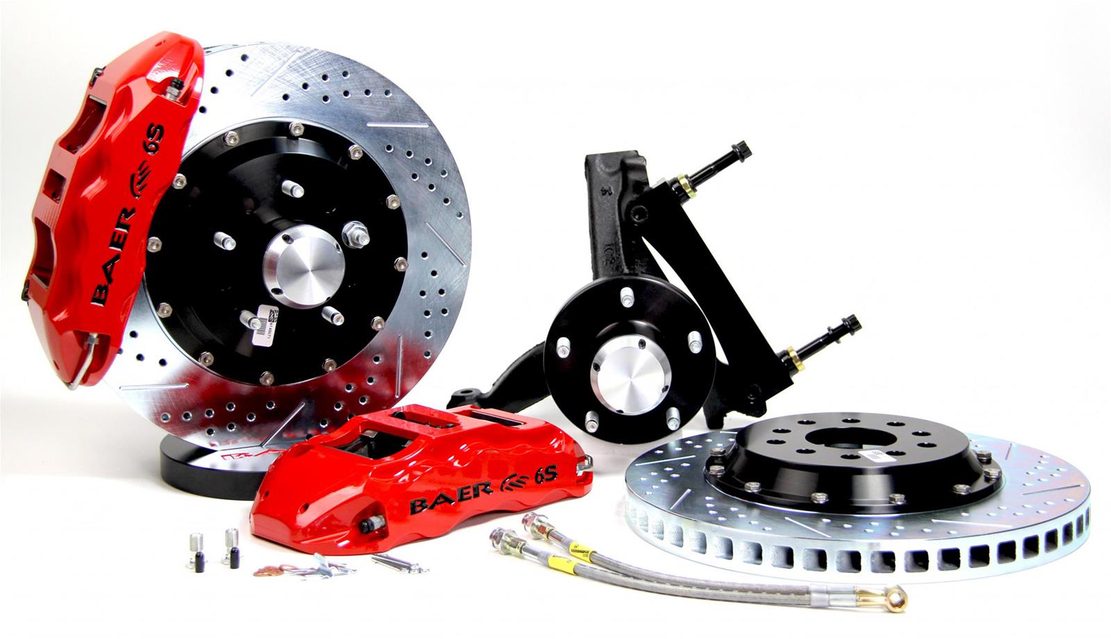 Baer Brakes Claw Extreme+ Disc Brake Systems 4301369R Kit, Extreme+, Front, Cross-drilled/Slotted Rotors, 6-piston Red Powdercoated Calipers, Buick, Chevy, Oldsmobile, Pontiac, Kit thumbnail 2