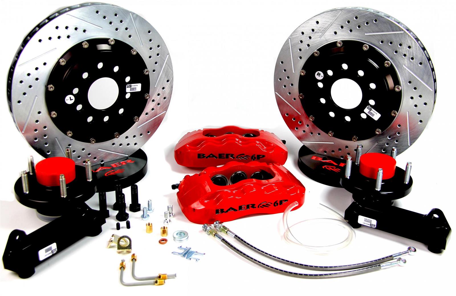Baer Brakes Claw Pro+ Disc Brake Systems 4301372R Kit, Pro+, Front, Cross-drilled/Slotted Rotors, 6-piston Red Powdercoated Calipers, Chevy, Kit thumbnail 2