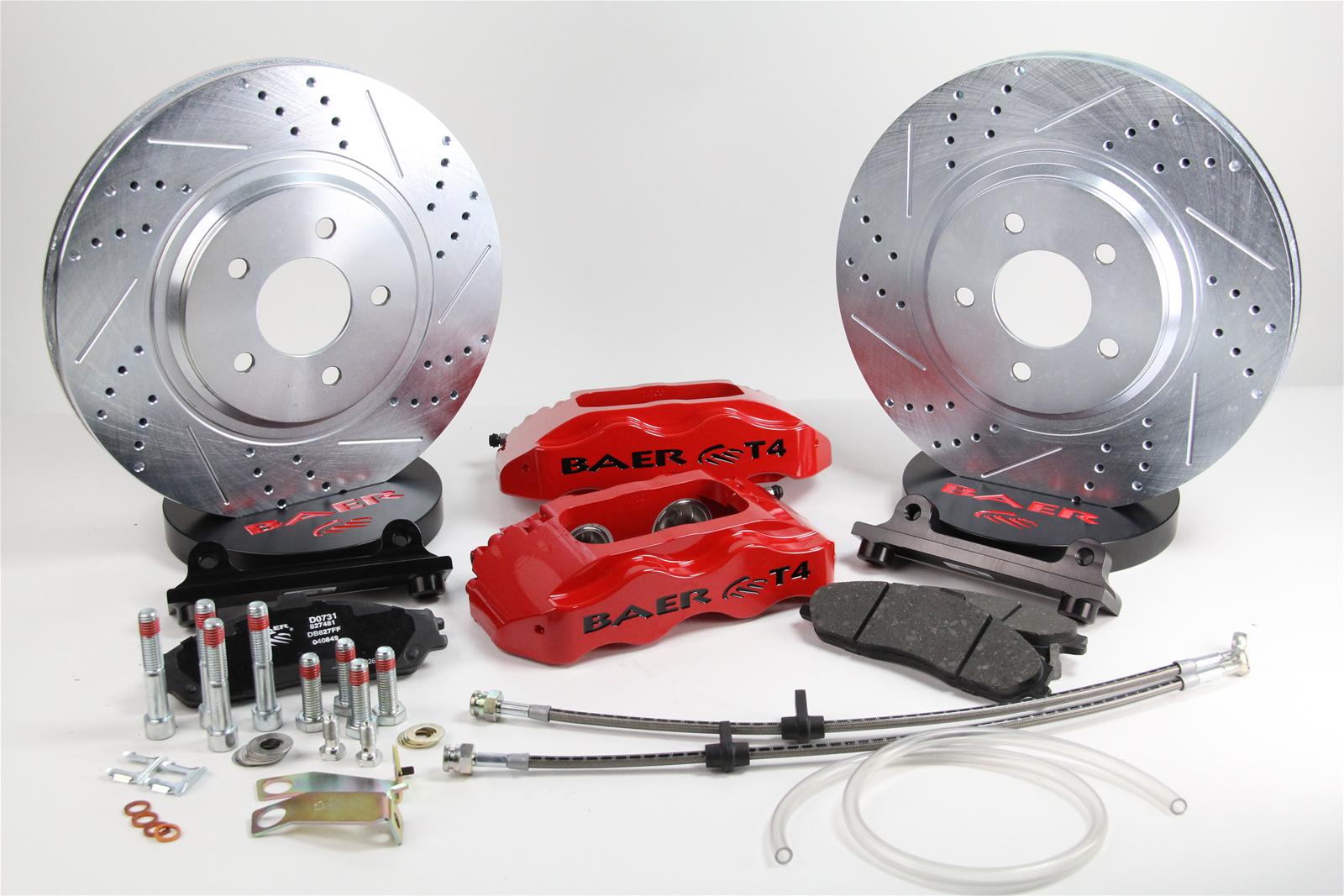 Baer Brakes Track4 Disc Brake Systems 4301396R Brakes, Track4, Front, 13 in. Drilled/Slotted Rotors, Red, GM, Passenger Car, Kit