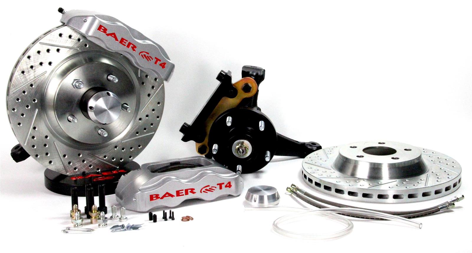 Baer Brakes Track4 Disc Brake Systems 4301397S Kit, Track4, Front, Cross-drilled/Slotted Rotors, 4-piston Silver Powdercoated Calipers, Buick, Chevy, GMC, Oldsmobile, Pontiac, Kit