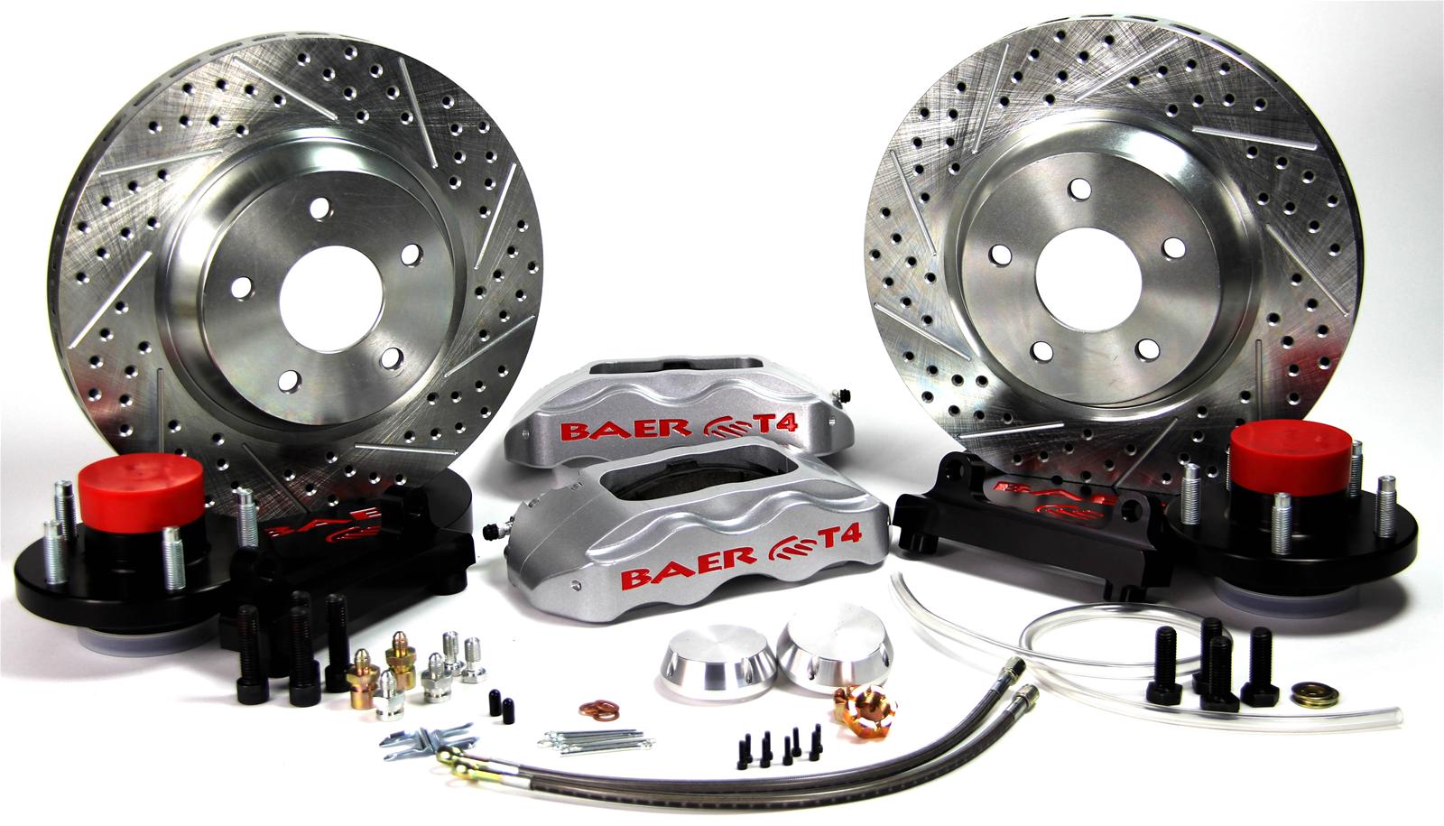 Baer Brakes Track4 Disc Brake Systems 4301401S Brakes, Track4, Front, Cross-drilled/Slotted Rotors, 4-piston Silver Calipers, Chevy, Kit