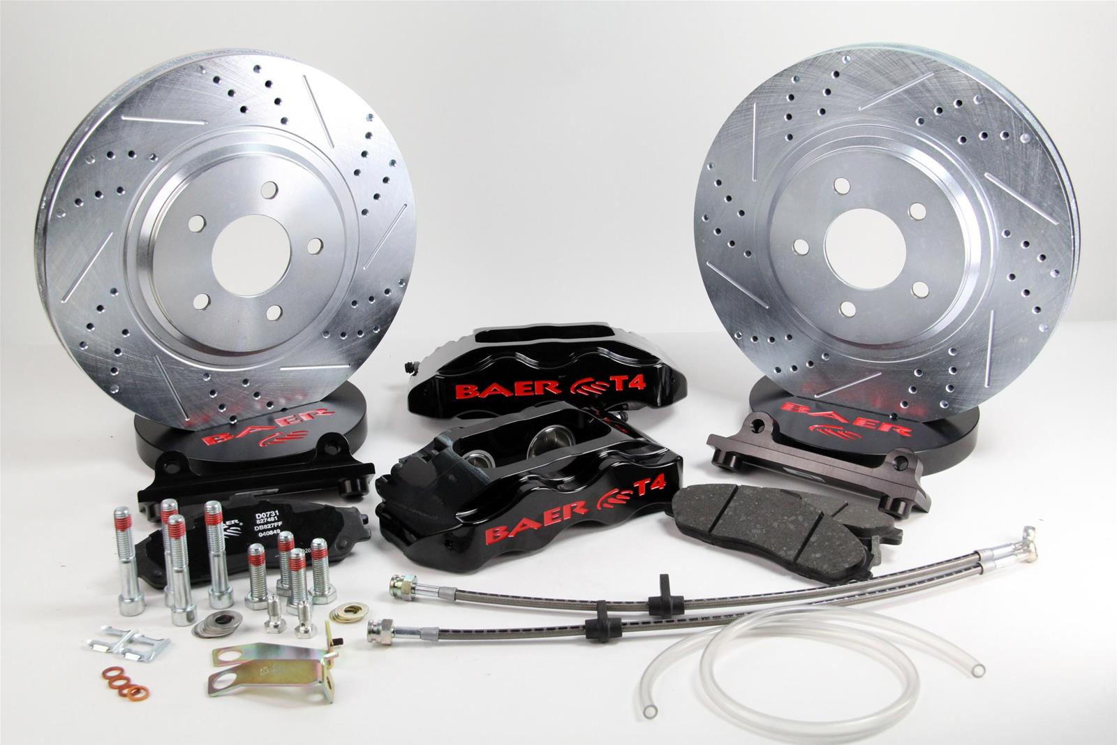 Baer Brakes Track4 Disc Brake Systems 4301411B Kit, Track4, Front, Cross-drilled/Slotted Rotors, 4-piston Black Powdercoated Calipers, Chevy, Kit