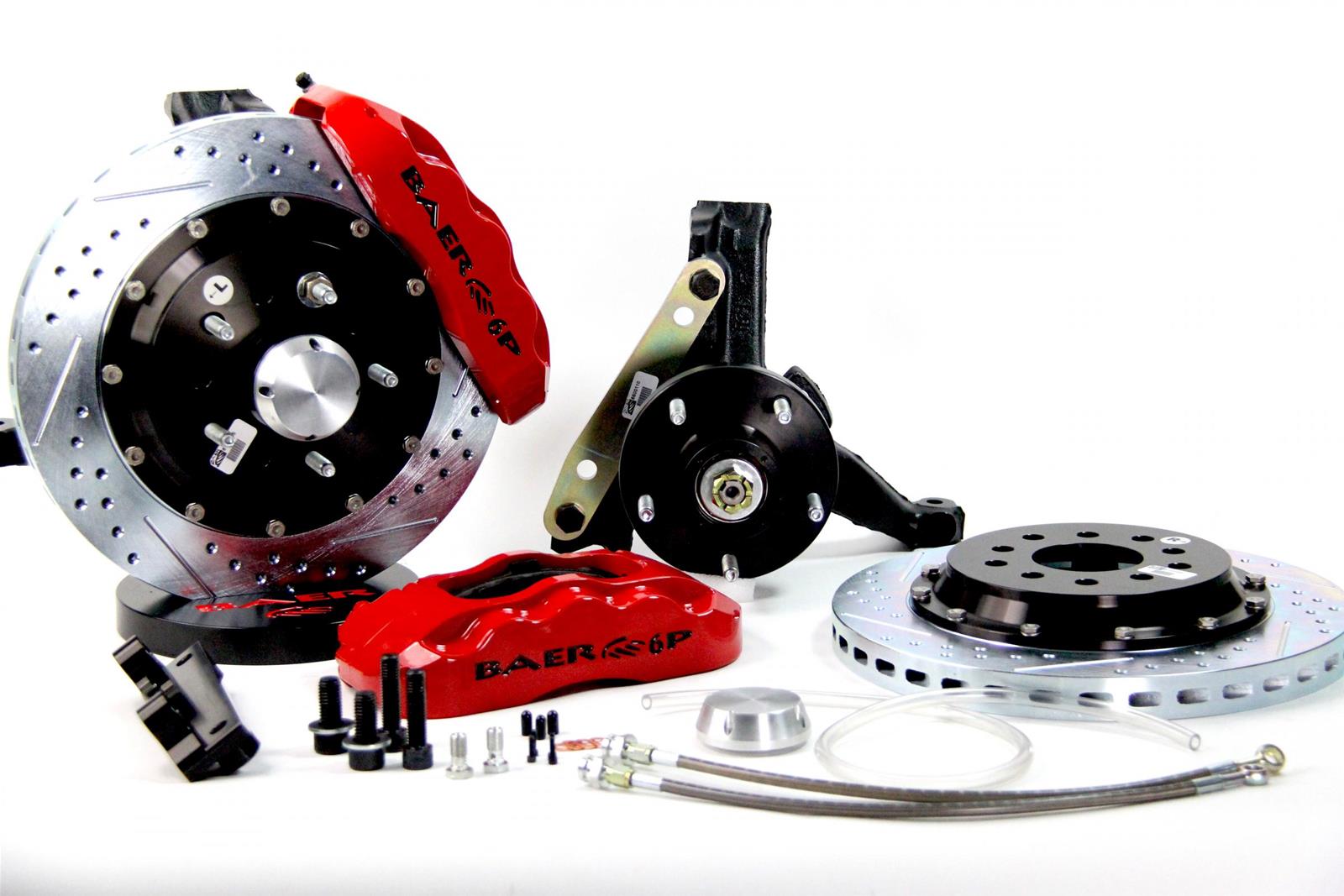 Baer Brakes Claw Pro+ Disc Brake Systems 4301413R Kit, Pro+, Front, Cross-drilled/Slotted Rotors, 6-piston Red Powdercoated Calipers, Buick, Chevy, GMC, Oldsmobile, Pontiac, Kit thumbnail 2