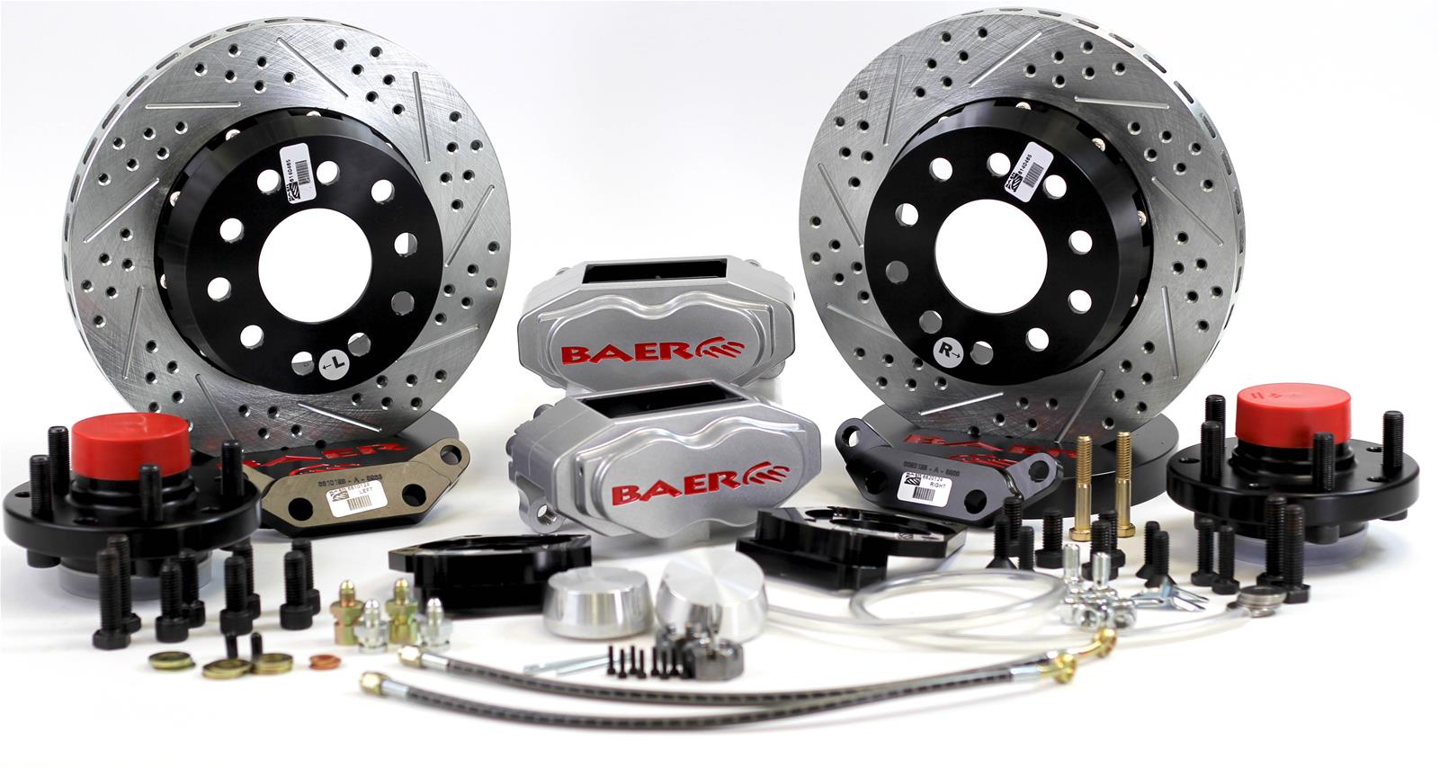 Baer Brakes SS4+ Disc Brake Systems 4301450S Kit, SS4+, Front, Cross-drilled/Slotted Rotors, 4-piston Silver Powdercoated Calipers, Chevy, Pontiac, Kit