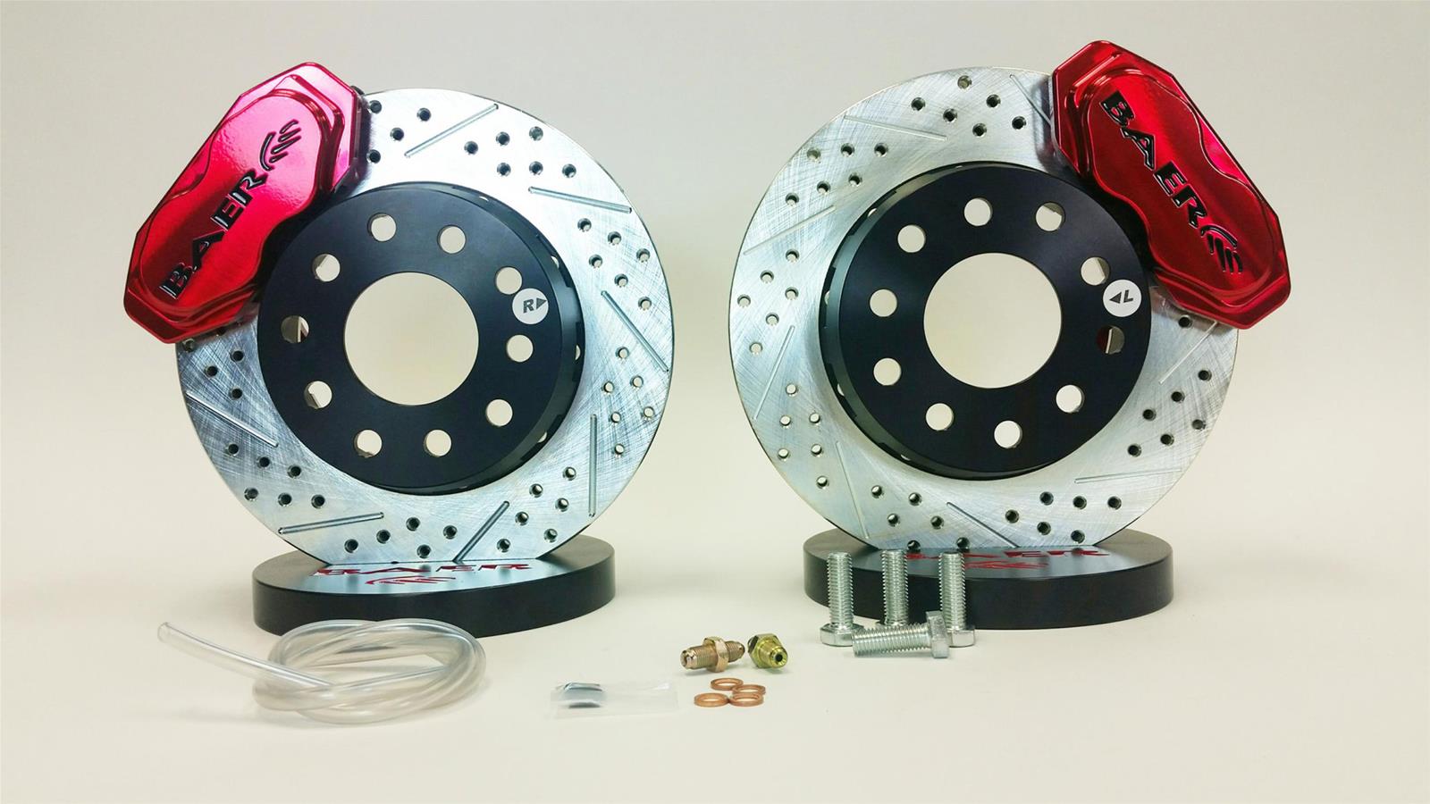 Baer Brakes SS4+ Deep Stage Drag Race Disc Brake Kits 4301458FR Kit, Stage, Front, 4-Piston Caliper, Fire Red Powdercoated, Drilled/Slotted, TRZ Motorsports Spindles, Kit thumbnail 2