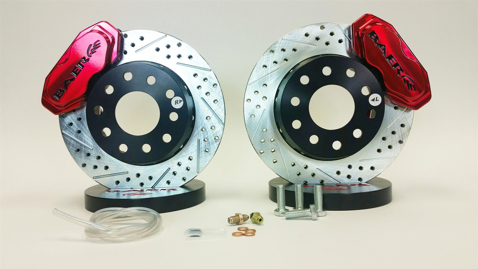 Baer Brakes SS4+ Deep Stage Drag Race Disc Brake Kits 4301458FR Kit, Stage, Front, 4-Piston Caliper, Fire Red Powdercoated, Drilled/Slotted, TRZ Motorsports Spindles, Kit