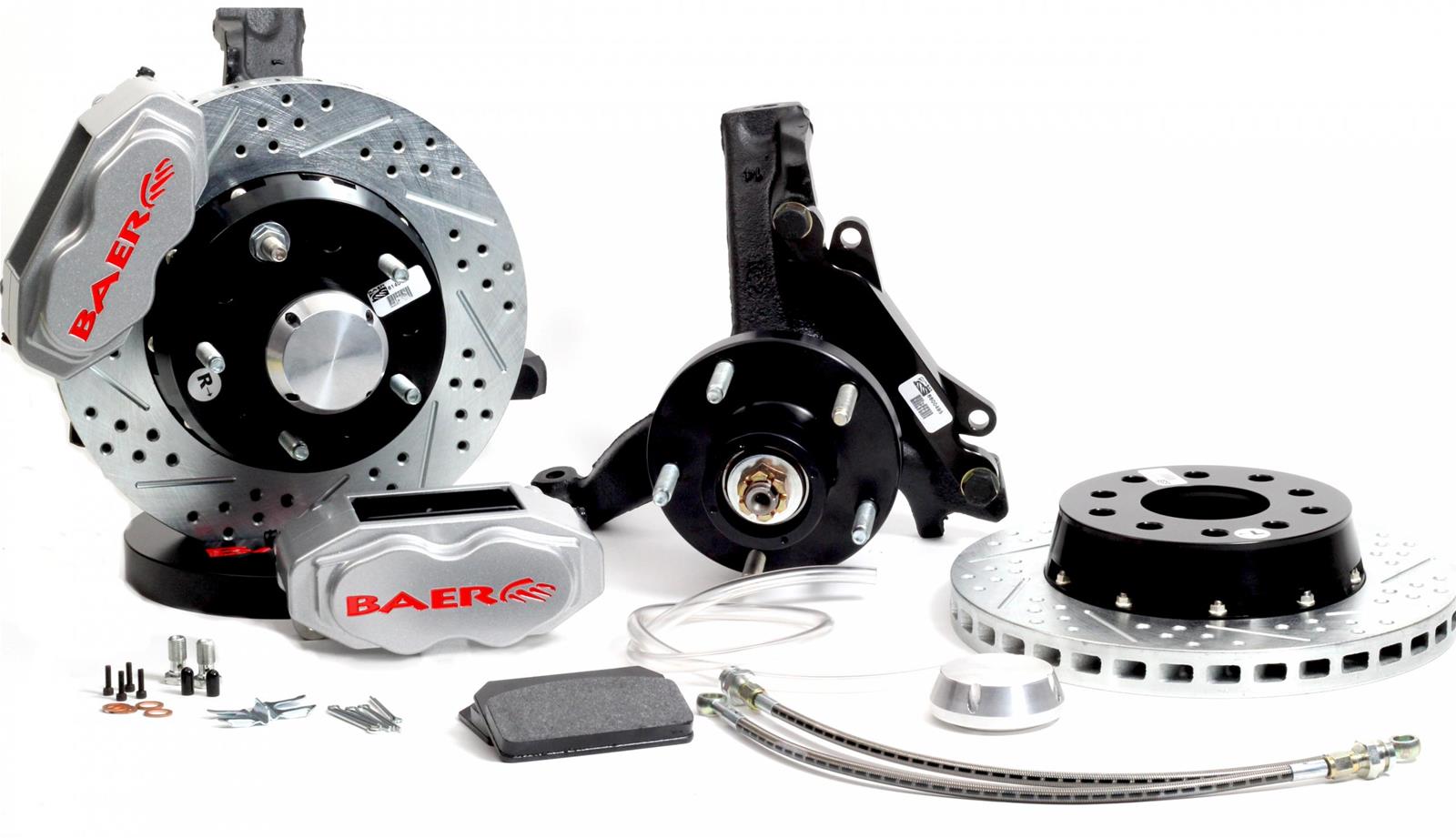 Baer Brakes SS4+ Disc Brake Systems 4301460S Kit, SS4+, Front, Cross-drilled/Slotted Rotors, 4-piston Silver Powdercoated Calipers, Buick, Chevy, GMC, Oldsmobile, Pontiac, Kit thumbnail 2