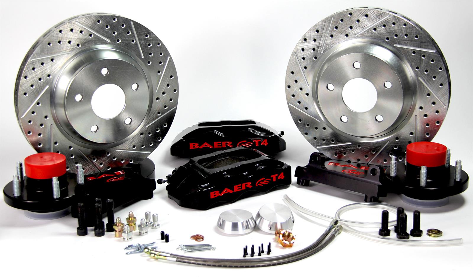 Baer Brakes Track4 Disc Brake Systems 4301513B Kit, Track4, Front, Cross-drilled/Slotted Rotors, 4-piston Black Powdercoated Calipers, Chevy, Kit