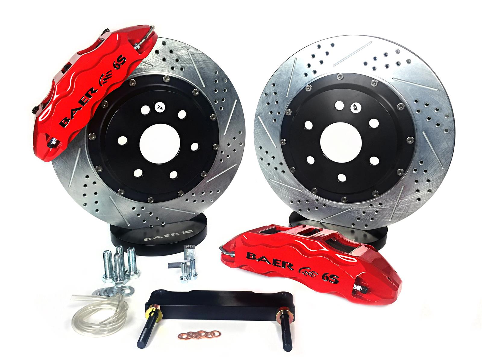 Baer Brakes Claw Extreme+ Disc Brake Systems 4301514R Brakes, Extreme Plus, Front, Cross-drilled/Slotted Rotors, Red 6-piston Calipers, Corvette, Kit