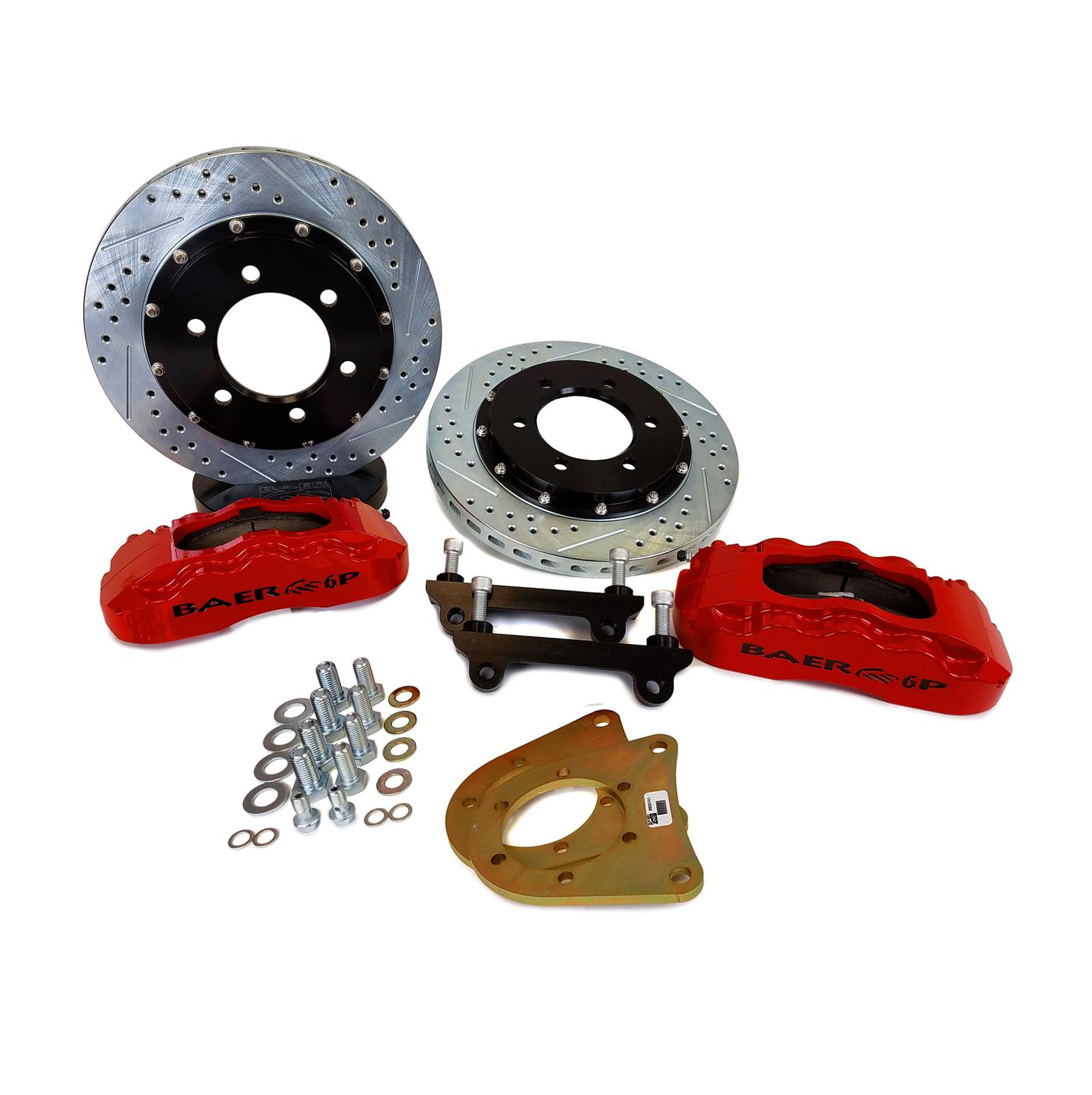 Baer Brakes Claw Pro+ Disc Brake Systems 4301542R Kit, Pro+, Front, Cross-drilled/Slotted Rotors, 6-piston Red Powdercoated Calipers, Chevy, GMC, Kit thumbnail 2