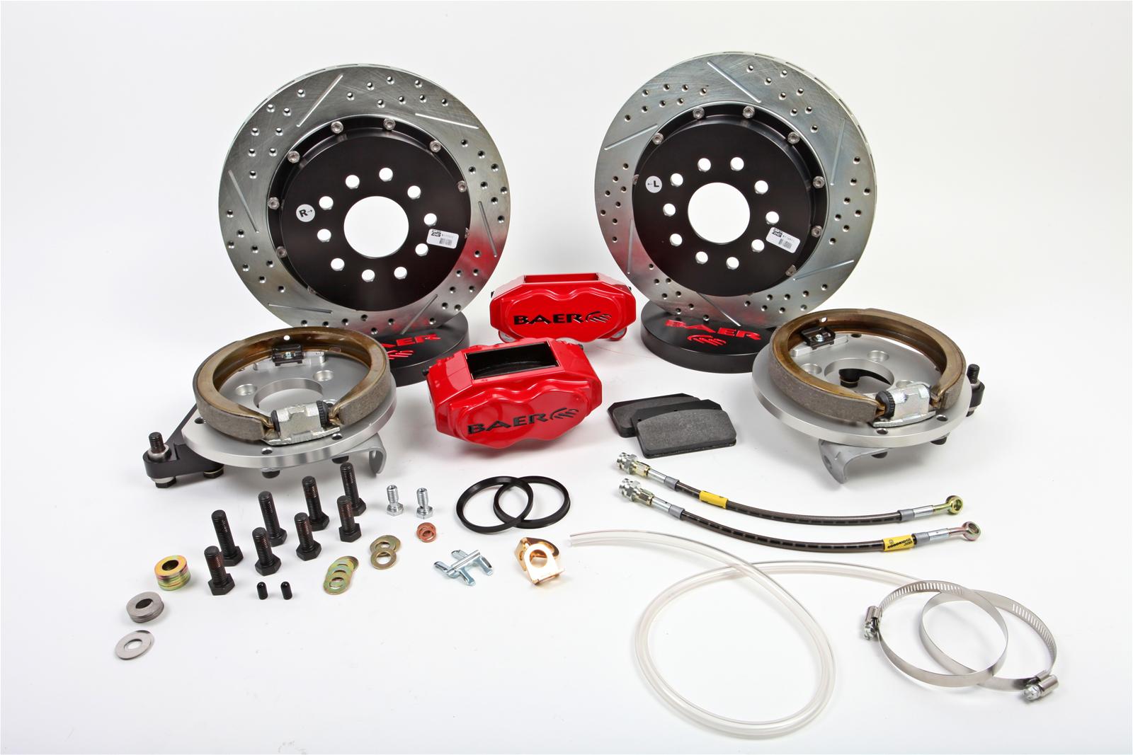 Baer Brakes SS4 Disc Brake Systems 4302298R Kit, SS4, Rear, Cross-drilled/Slotted Rotors, 4-piston Red Powdercoated Calipers, GM, Kit
