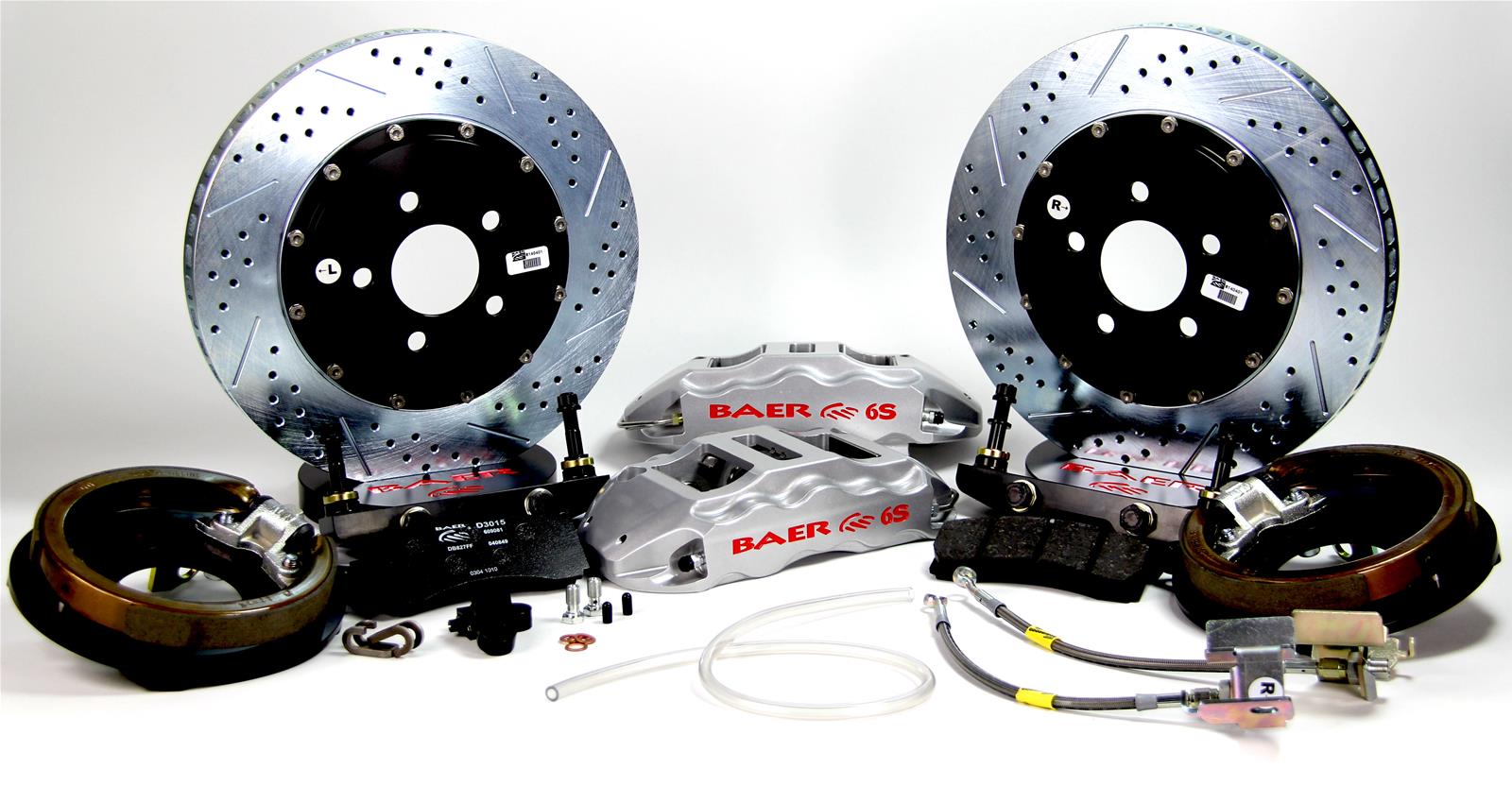 Baer Brakes Claw Extreme+ Disc Brake Systems for 1982-1992 CAMARO, FIREBIRD - 4302400S Kit, Extreme+, Rear, Cross-drilled/Slotted Rotors, 6-piston Silver Powdercoated Calipers, Chevy, Pontiac, Kit