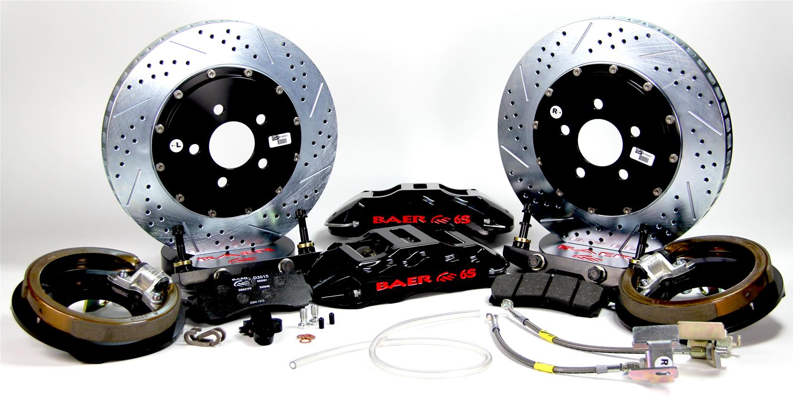 Baer Brakes Claw Extreme+ Disc Brake Systems 4302420B Kit, Extreme+, Rear, Cross-drilled/Slotted Rotors, 6-piston Black Powdercoated Calipers, Chevy, Kit