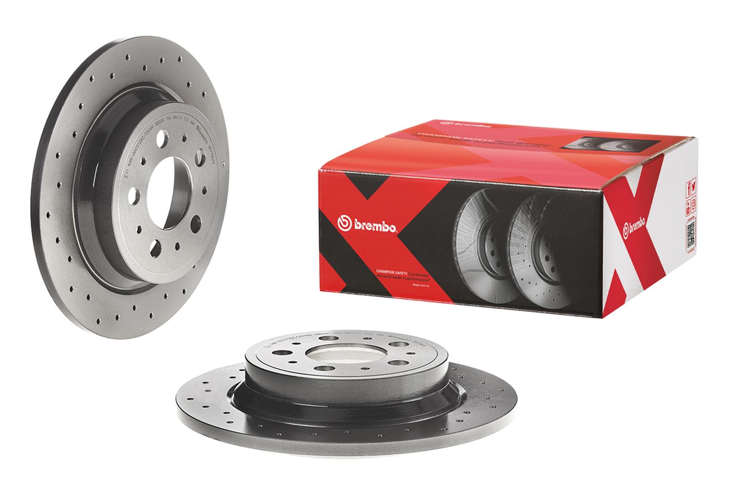Brembo Xtra Drilled Performance Rotors 08.7765.1X Brake Rotor, Brembo, Solid, Cross-Drilled Surface, 11.02 in. Diameter, Iron, UV-Coated, Volvo, Each