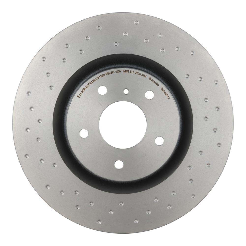 Brembo Xtra Drilled Performance Rotors for 2003-2009 350Z, 2003-2004 G35 - 09.8485.1X Brake Rotor, Brembo, Vented, Cross-Drilled Surface, 12.76 in. Diameter, Iron, UV-Coated, Infiniti, Each thumbnail 3